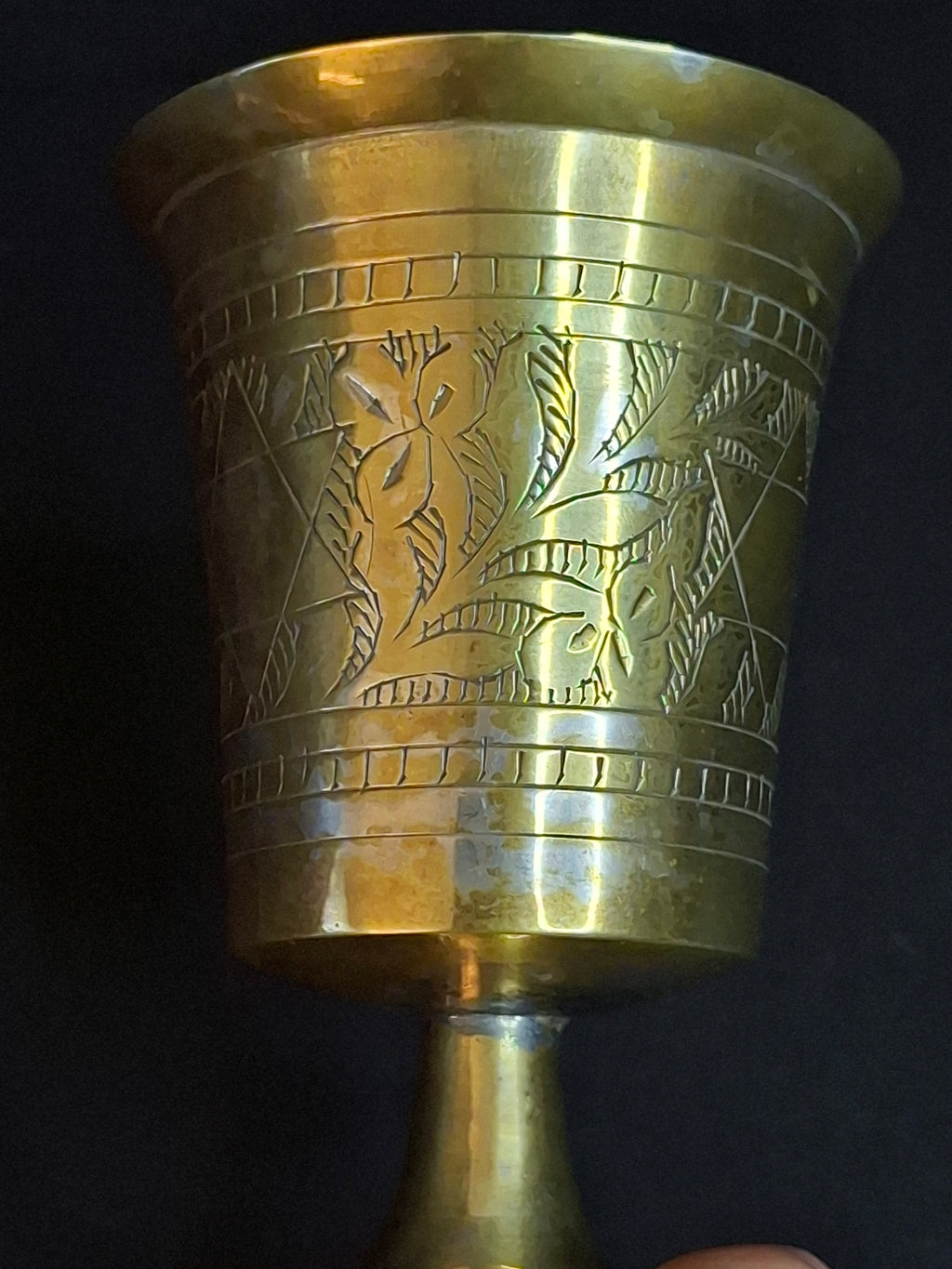 Vintage Engraved Brass Kiddush Cup | Star of David Ceremonial Wine Goblet | Traditional Judaica