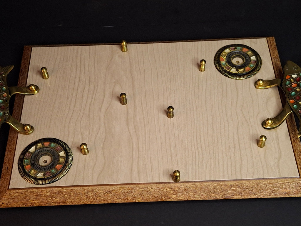 Vintage Mid-Century Israeli Bagel Lox & Cheese Serving Tray Brass Fish Handles
