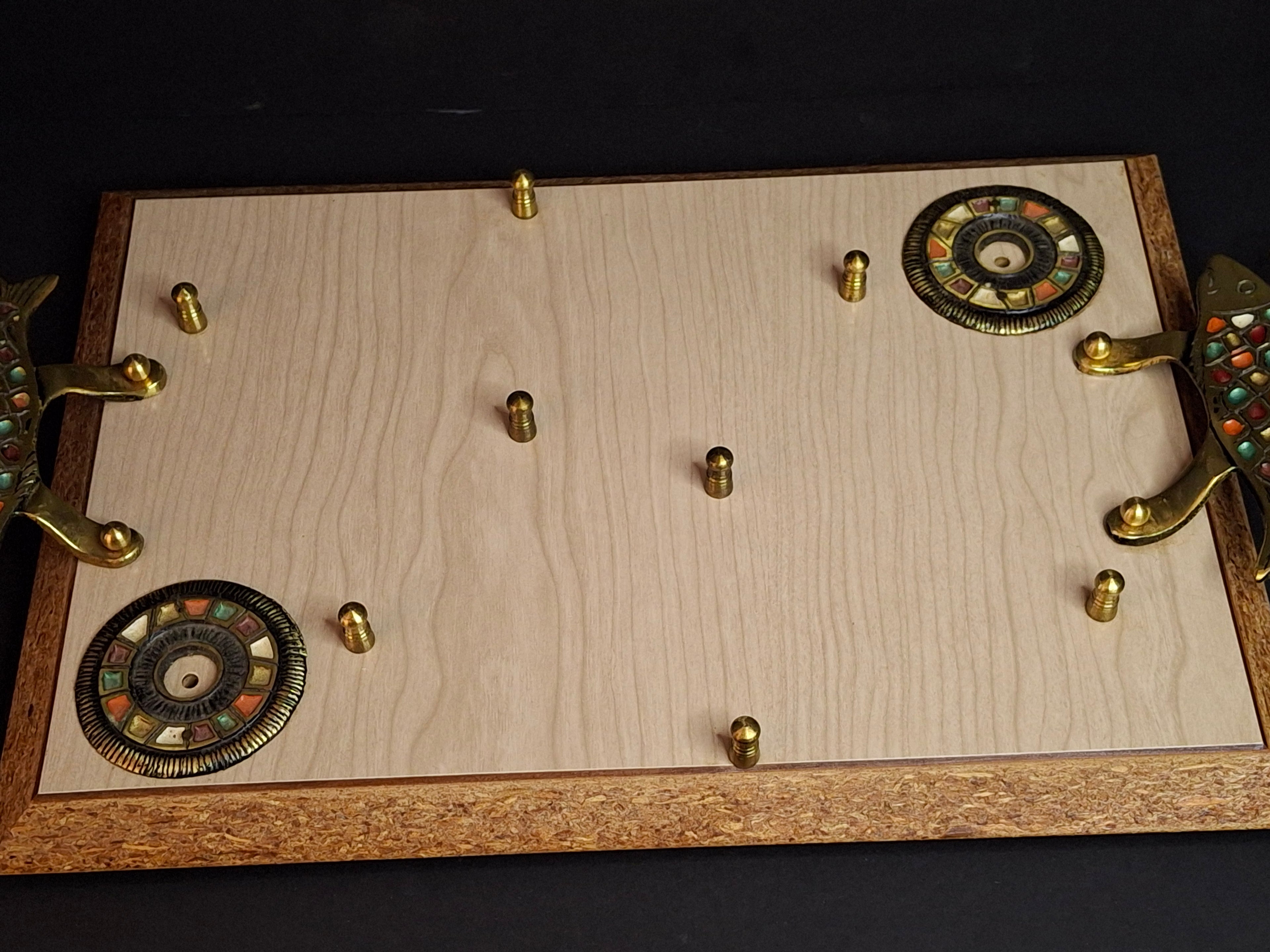 Vintage Mid-Century Israeli Bagel Lox & Cheese Serving Tray Brass Fish Handles