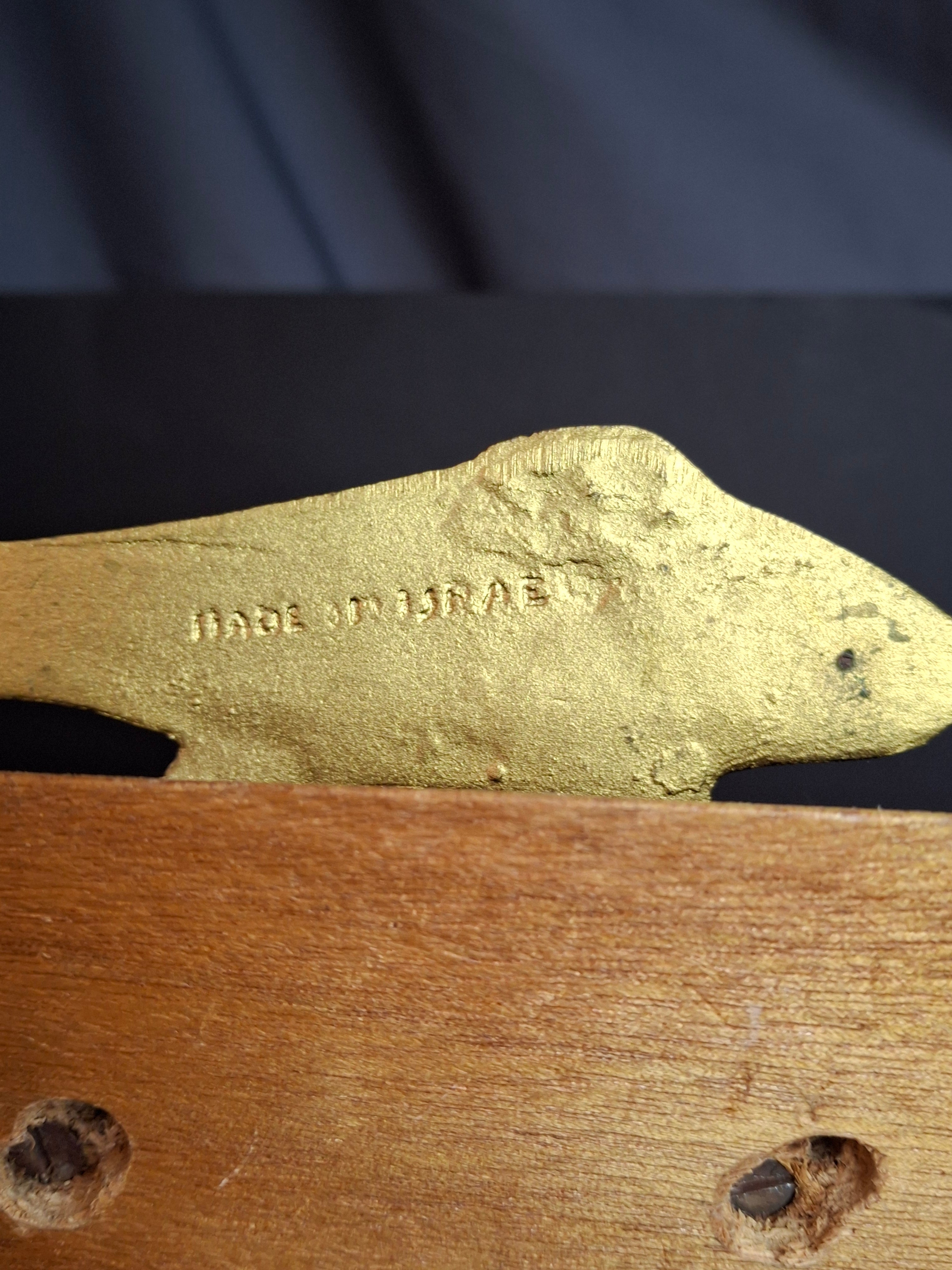 Vintage Mid-Century Israeli Bagel Lox & Cheese Serving Tray Brass Fish Handles
