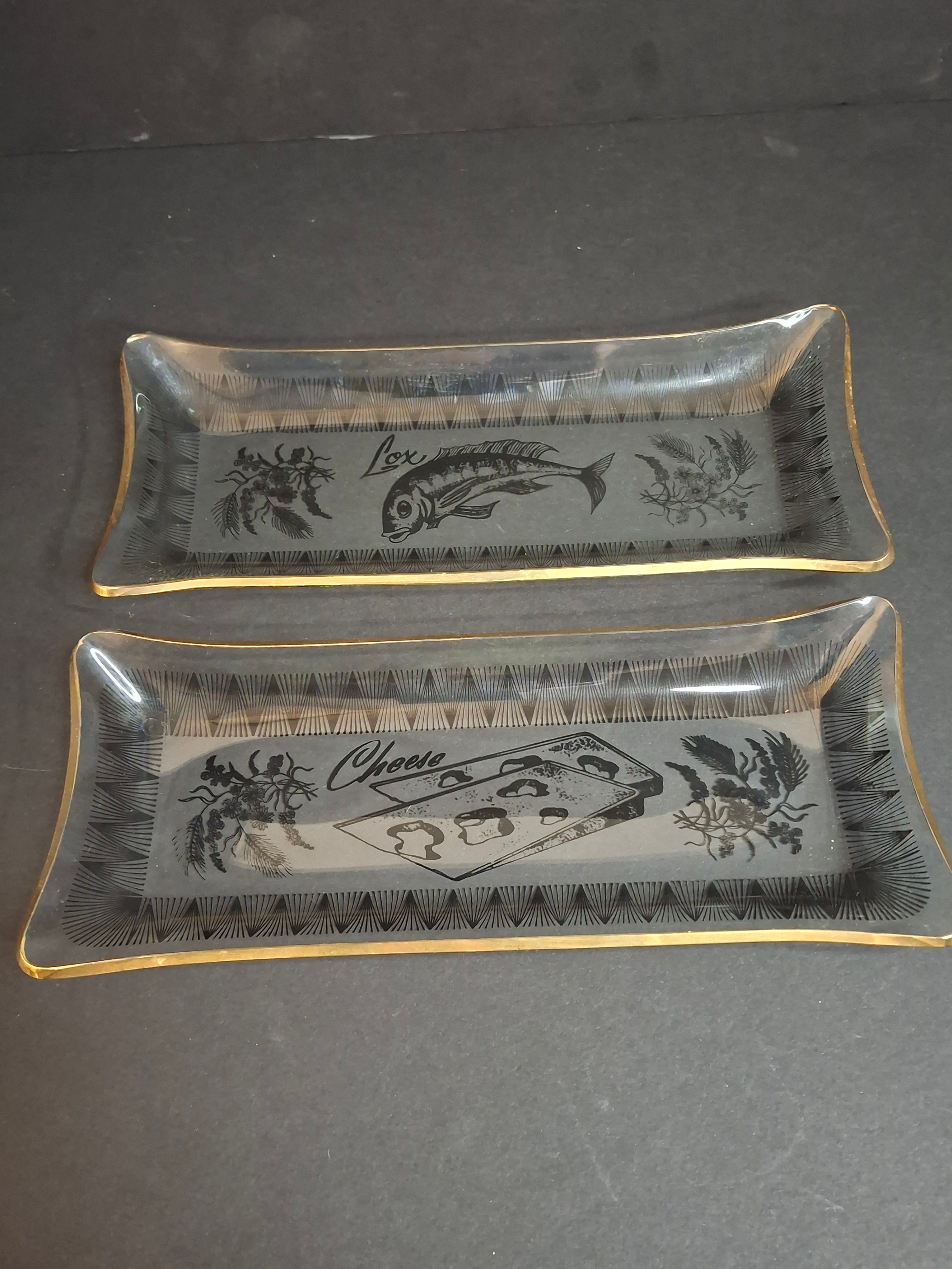 Vintage Mid-Century Israeli Bagel Lox & Cheese Serving Tray Brass Fish Handles