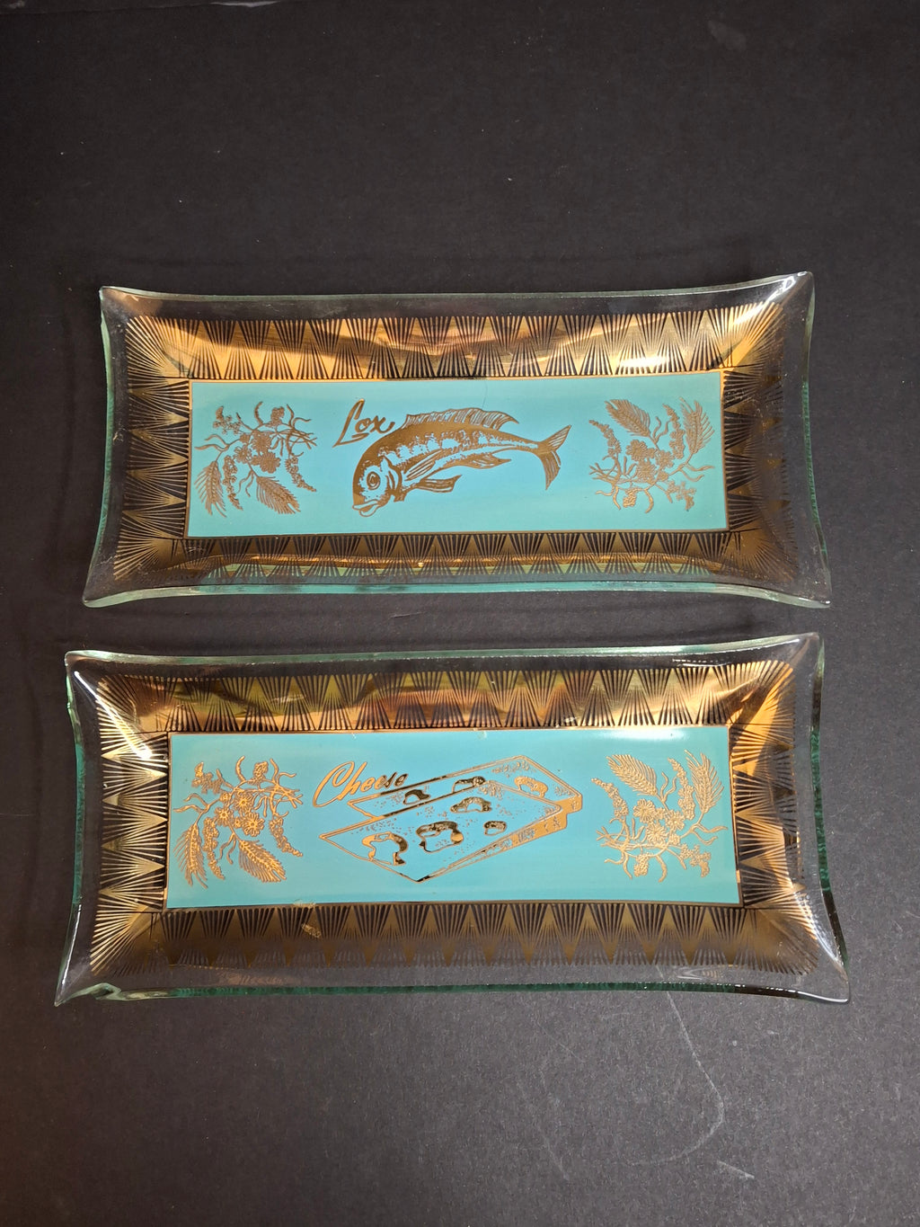 Rare Complete Vintage 1950s Israel Bagel & Lox Serving Set Wood Tray | Enamel Brass Fish Judaica