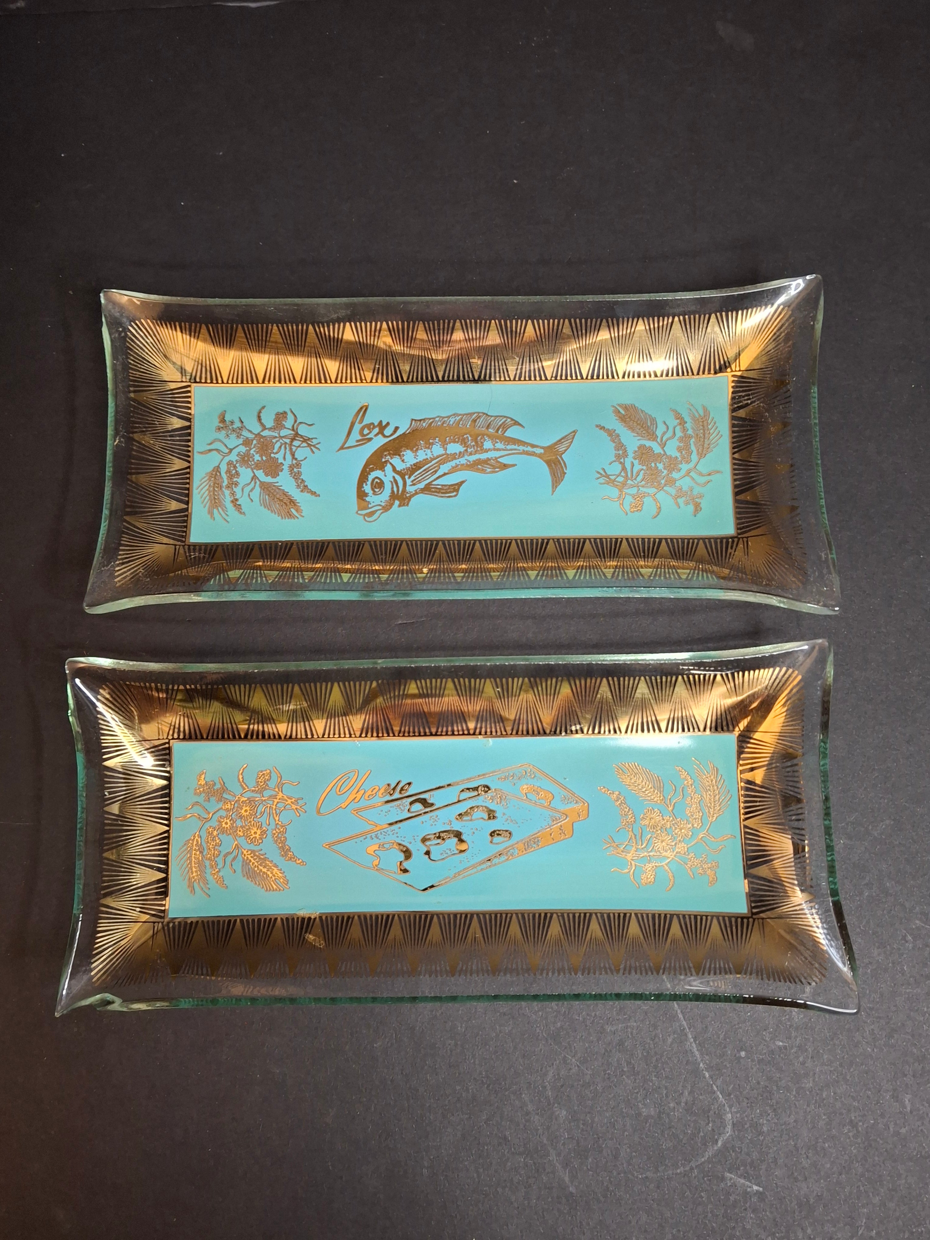 Rare Complete Vintage 1950s Israel Bagel & Lox Serving Set Wood Tray | Enamel Brass Fish Judaica