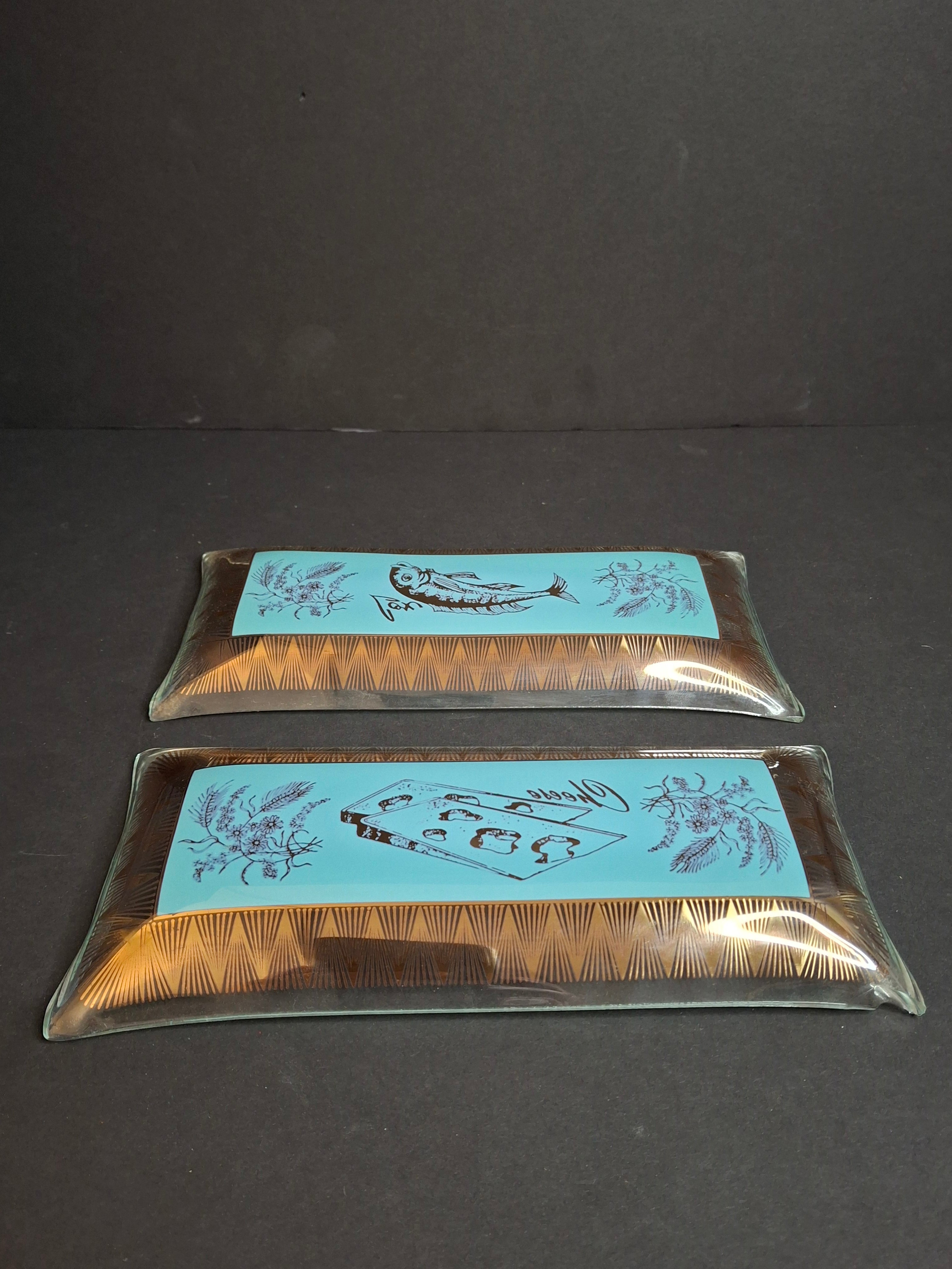 Rare Complete Vintage 1950s Israel Bagel & Lox Serving Set Wood Tray | Enamel Brass Fish Judaica