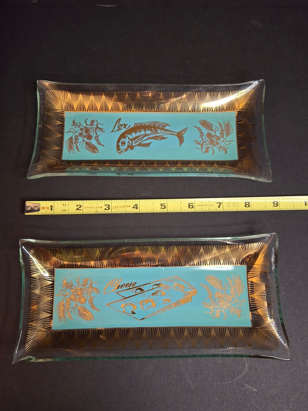 Rare Complete Vintage 1950s Israel Bagel & Lox Serving Set Wood Tray | Enamel Brass Fish Judaica