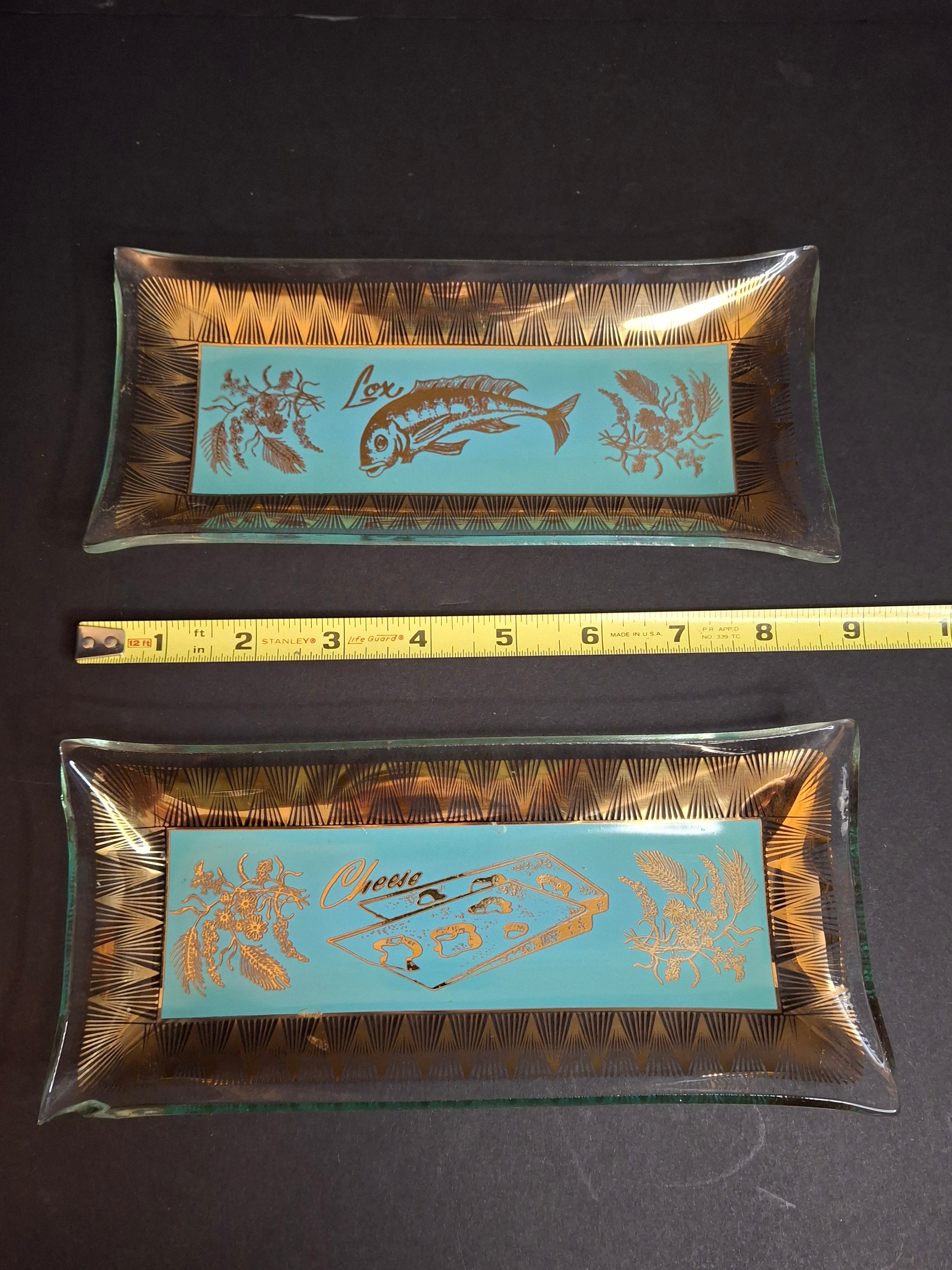 Rare Complete Vintage 1950s Israel Bagel & Lox Serving Set Wood Tray | Enamel Brass Fish Judaica