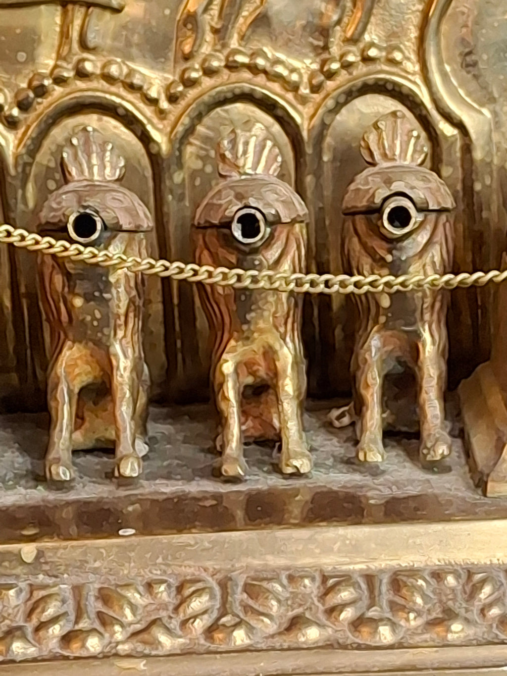 Antique European Brass Lion Menorah Rare 19th Century Hinged Oil Lamp Hanukkah Chanukiah Judaica