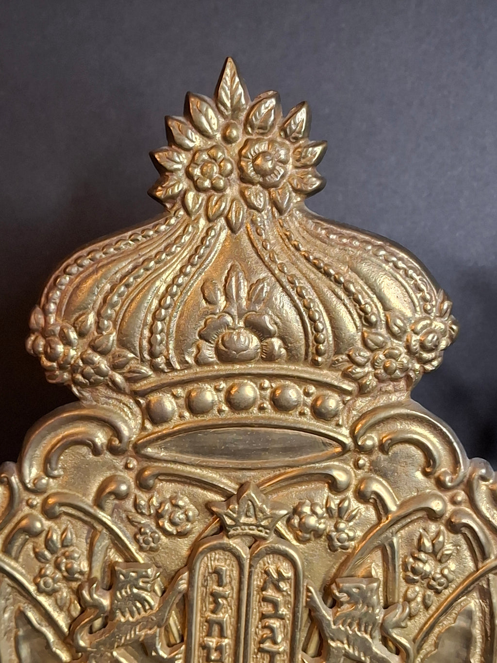 Antique European Brass Lion Menorah Rare 19th Century Hinged Oil Lamp Hanukkah Chanukiah Judaica