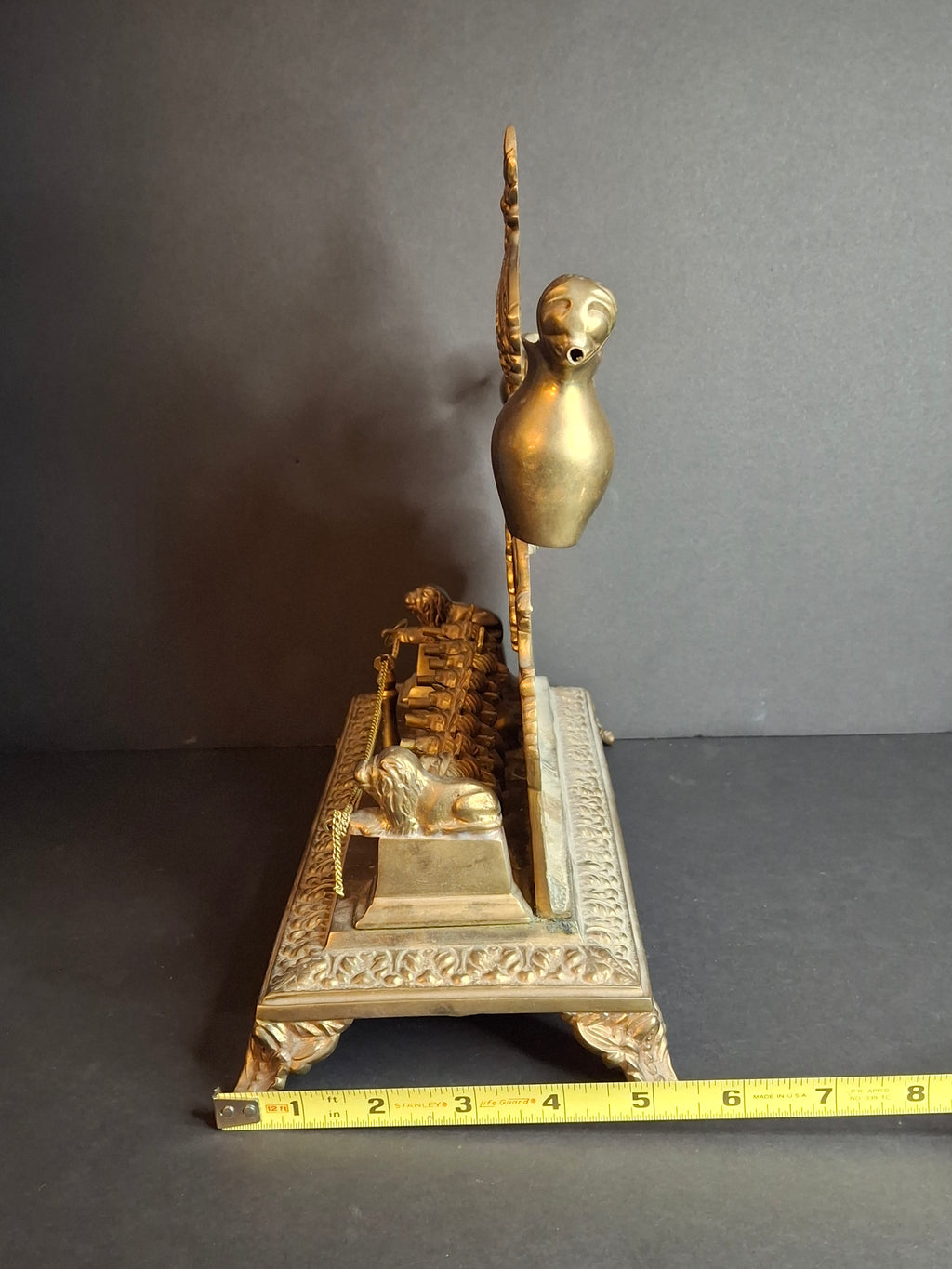 Antique European Brass Lion Menorah Rare 19th Century Hinged Oil Lamp Hanukkah Chanukiah Judaica