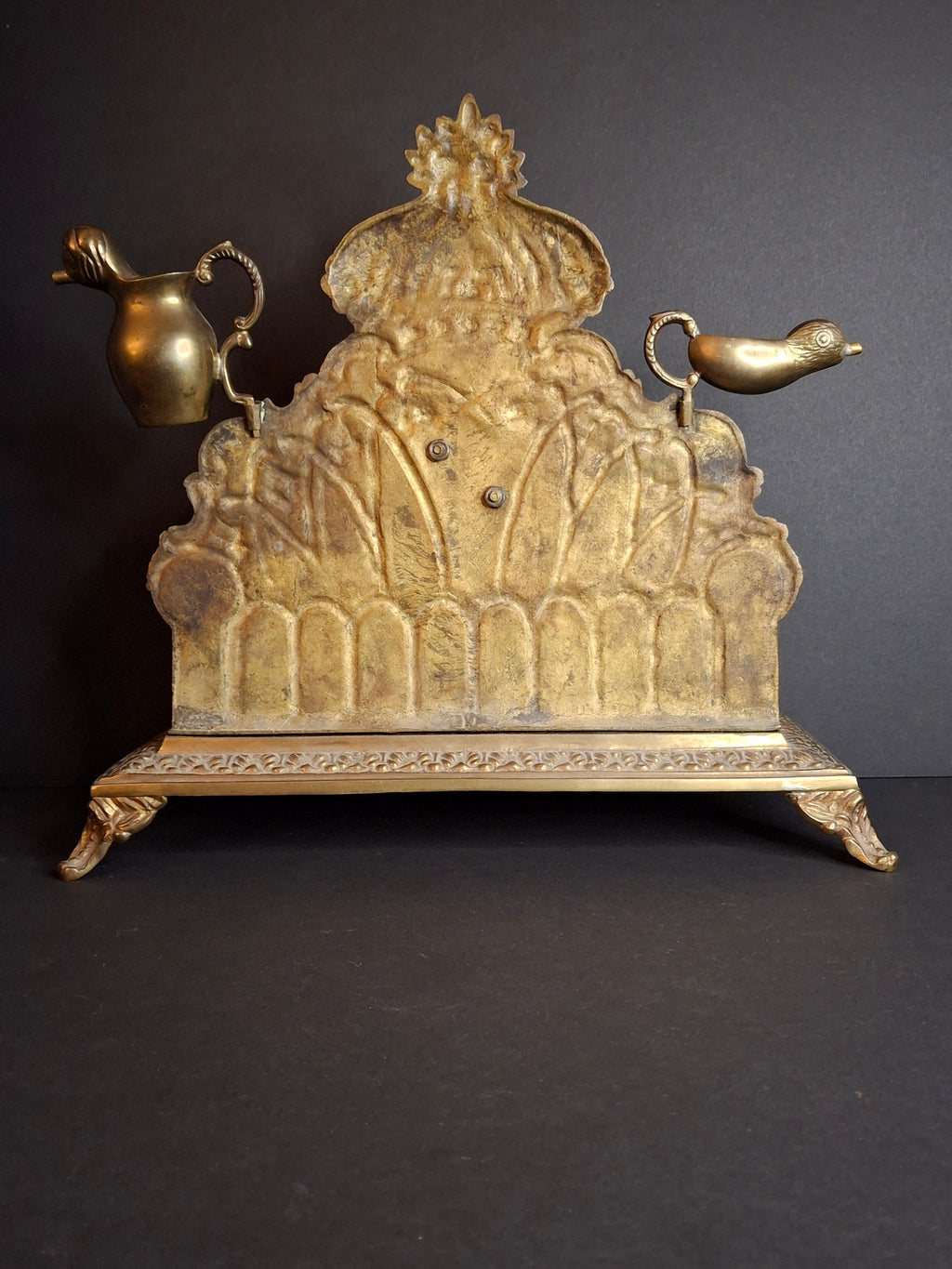 Antique European Brass Lion Menorah Rare 19th Century Hinged Oil Lamp Hanukkah Chanukiah Judaica