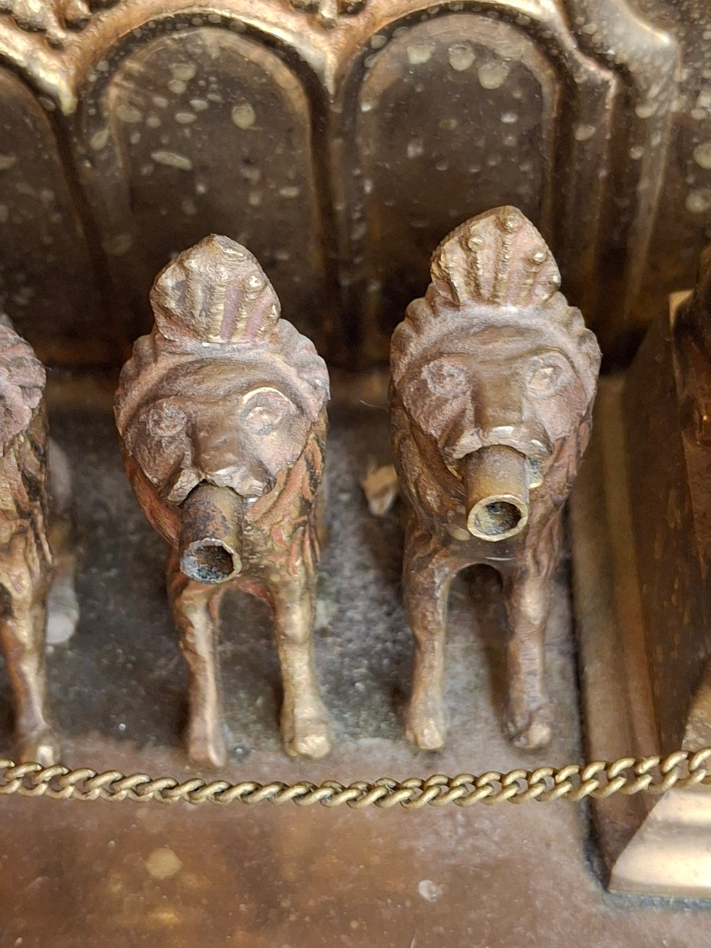 Antique European Brass Lion Menorah Rare 19th Century Hinged Oil Lamp Hanukkah Chanukiah Judaica
