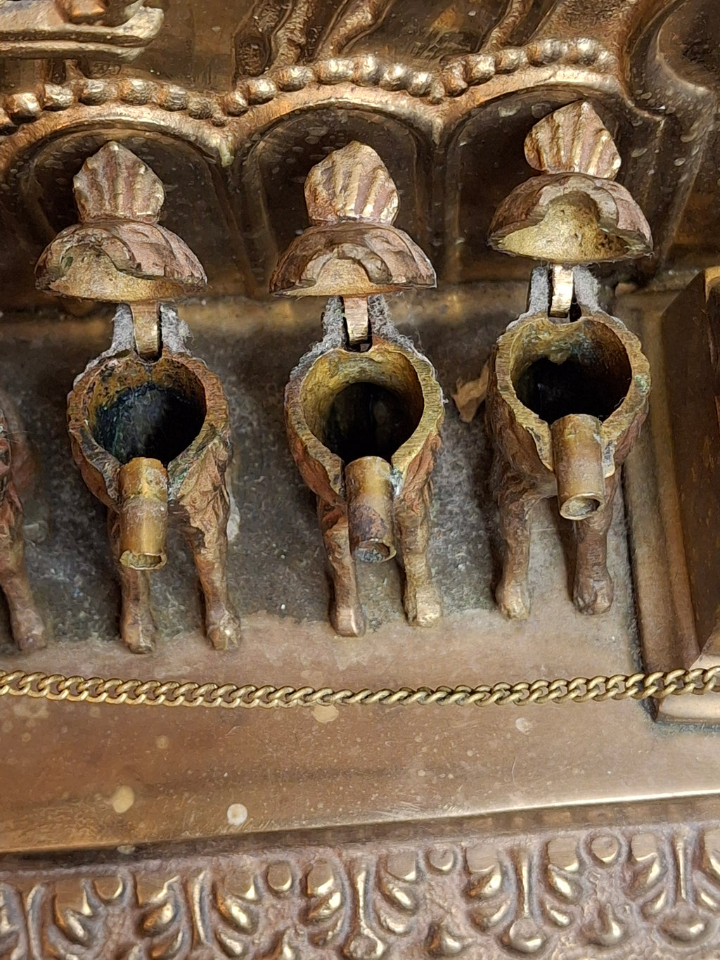 Antique European Brass Lion Menorah Rare 19th Century Hinged Oil Lamp Hanukkah Chanukiah Judaica