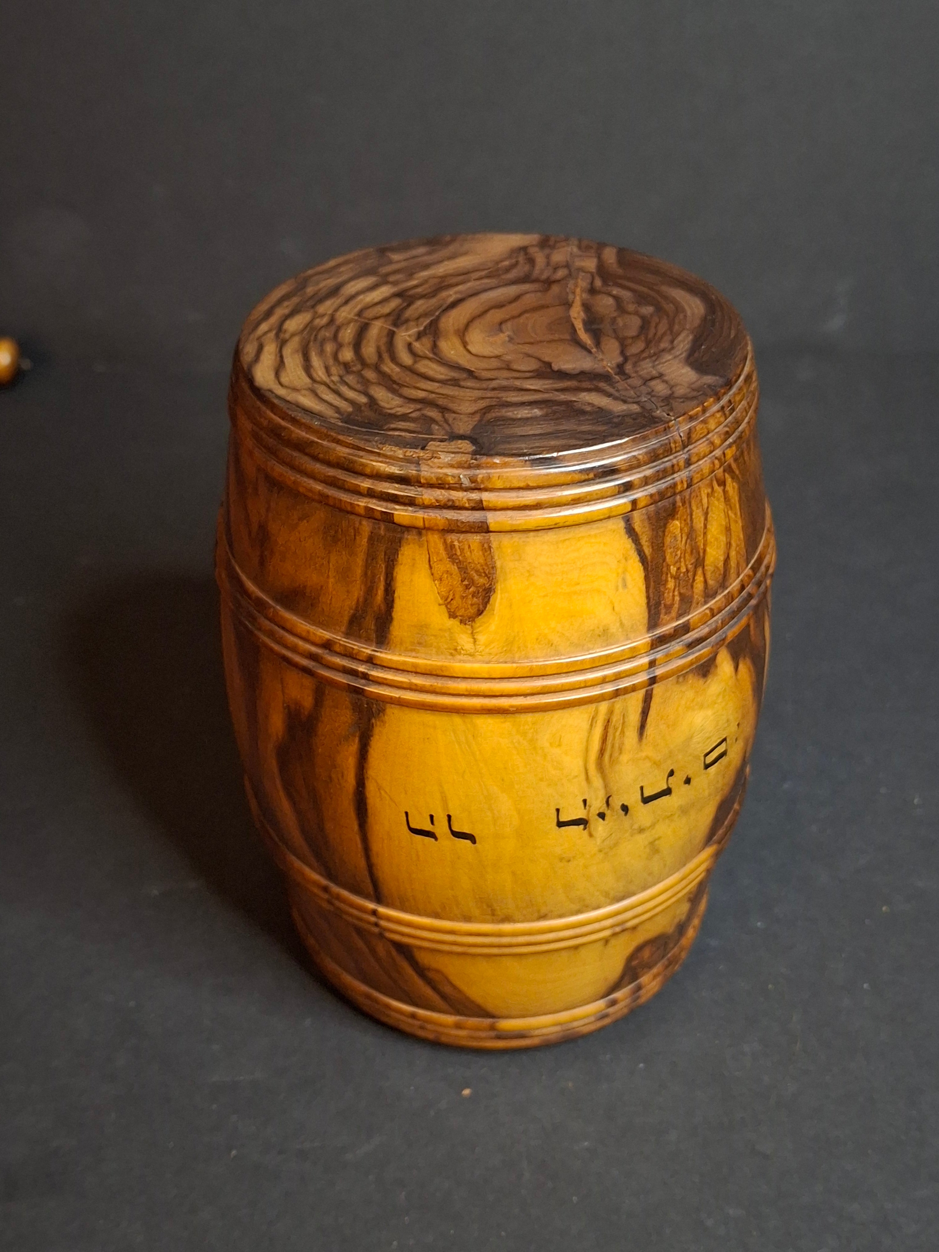 Rare Antique Jerusalem Olive Wood Miniature Barrel Keg Mount of Olives Holy Land