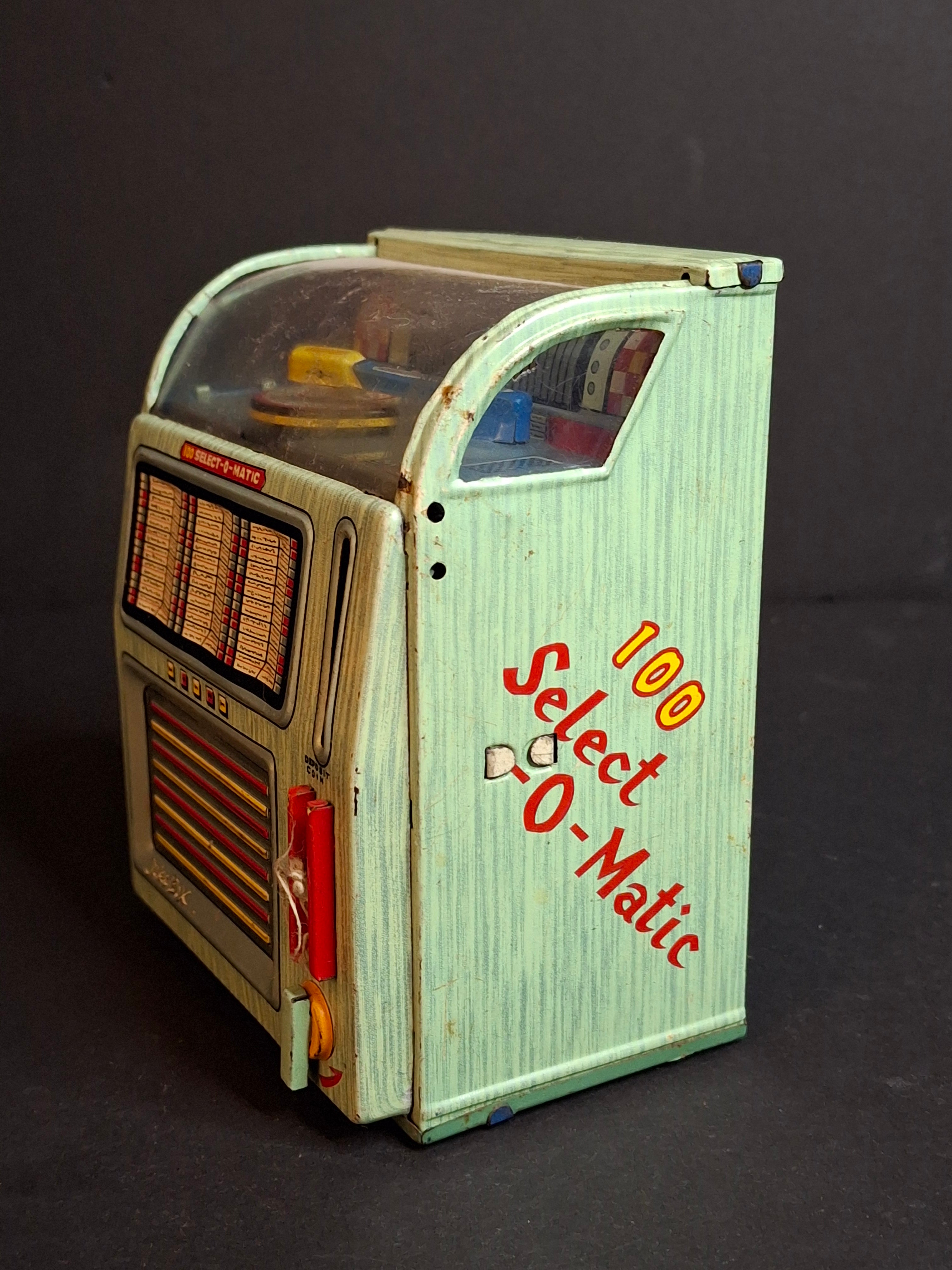 Vintage 1950s Haji Tin Jukebox Wind-Up Functional Mechanical Bank Toy Japan 100 Select-O-Matic