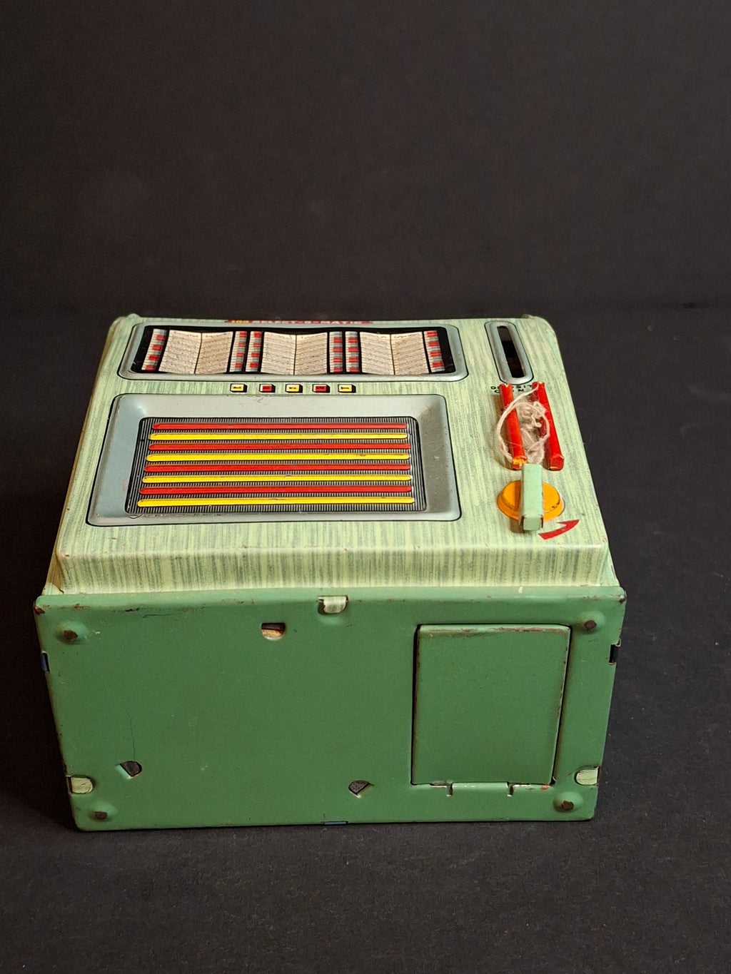 Vintage 1950s Haji Tin Jukebox Wind-Up Functional Mechanical Bank Toy Japan 100 Select-O-Matic