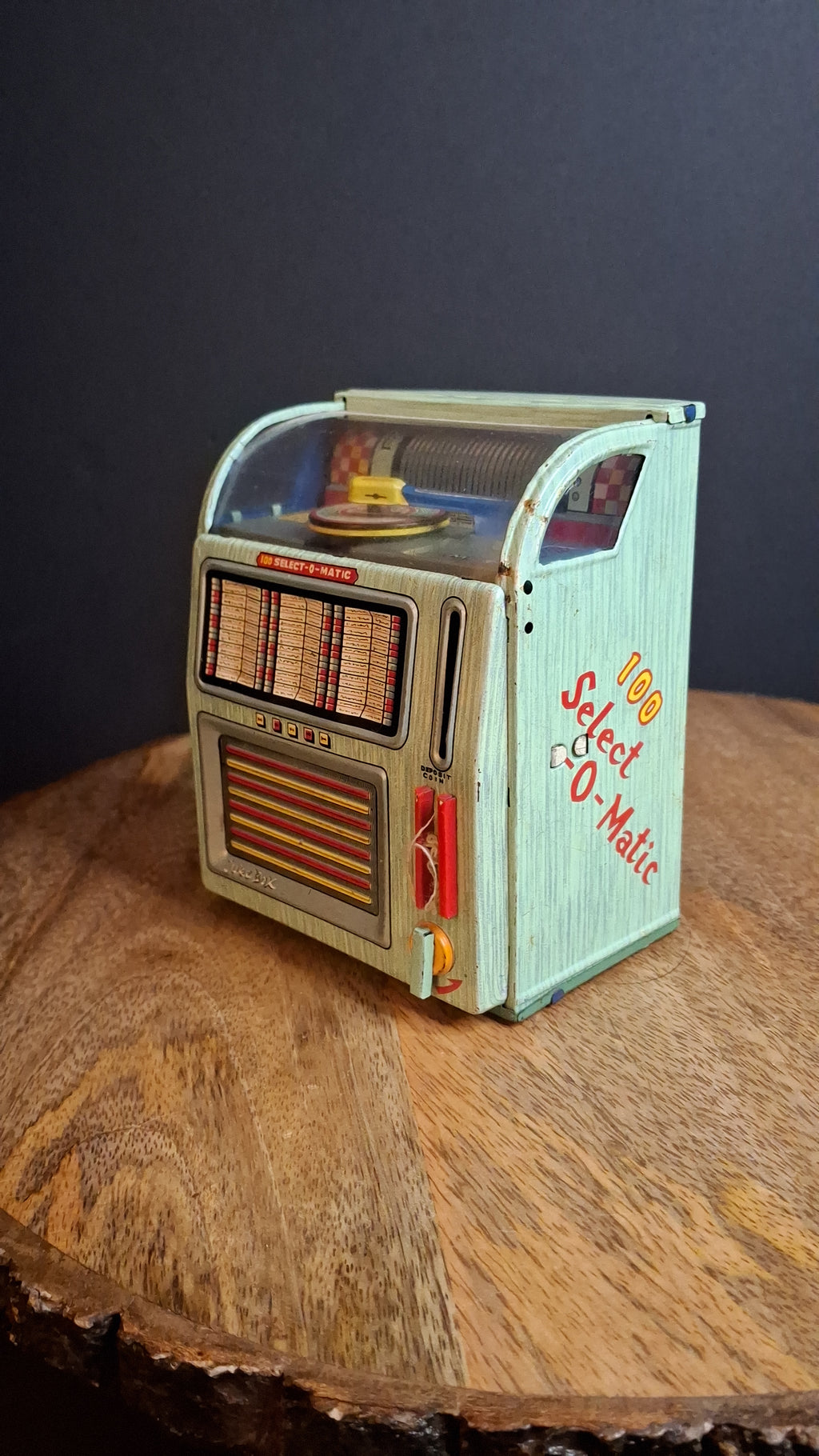 Vintage 1950s Haji Tin Jukebox Wind-Up Functional Mechanical Bank Toy Japan 100 Select-O-Matic