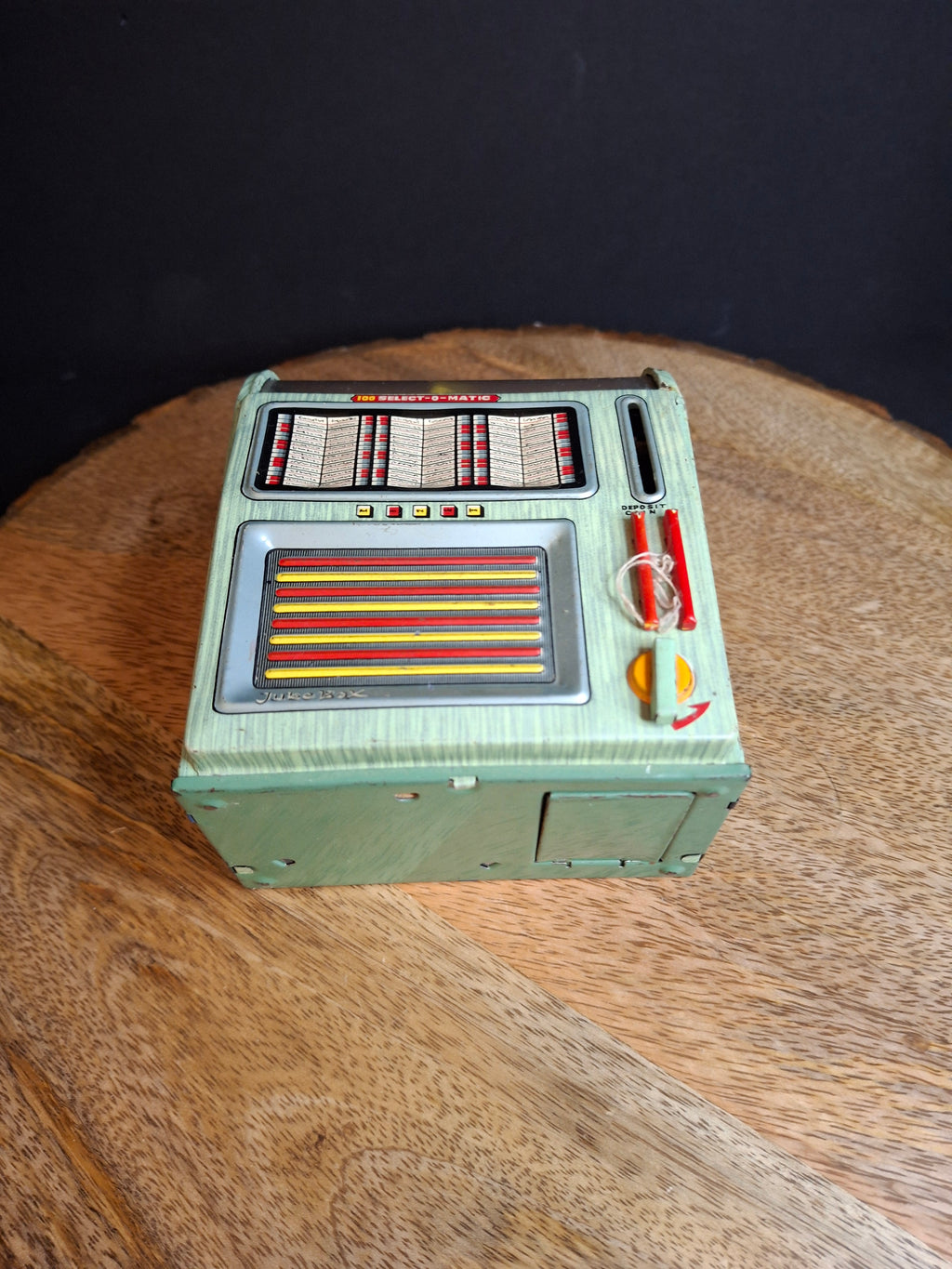 Vintage 1950s Haji Tin Jukebox Wind-Up Functional Mechanical Bank Toy Japan 100 Select-O-Matic