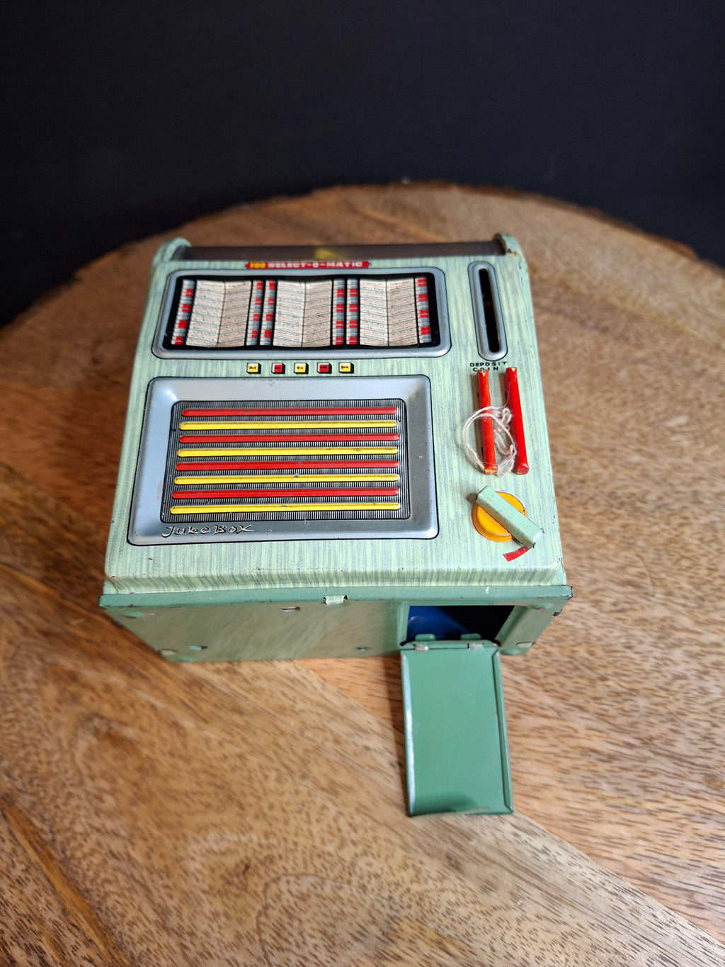 Vintage 1950s Haji Tin Jukebox Wind-Up Functional Mechanical Bank Toy Japan 100 Select-O-Matic