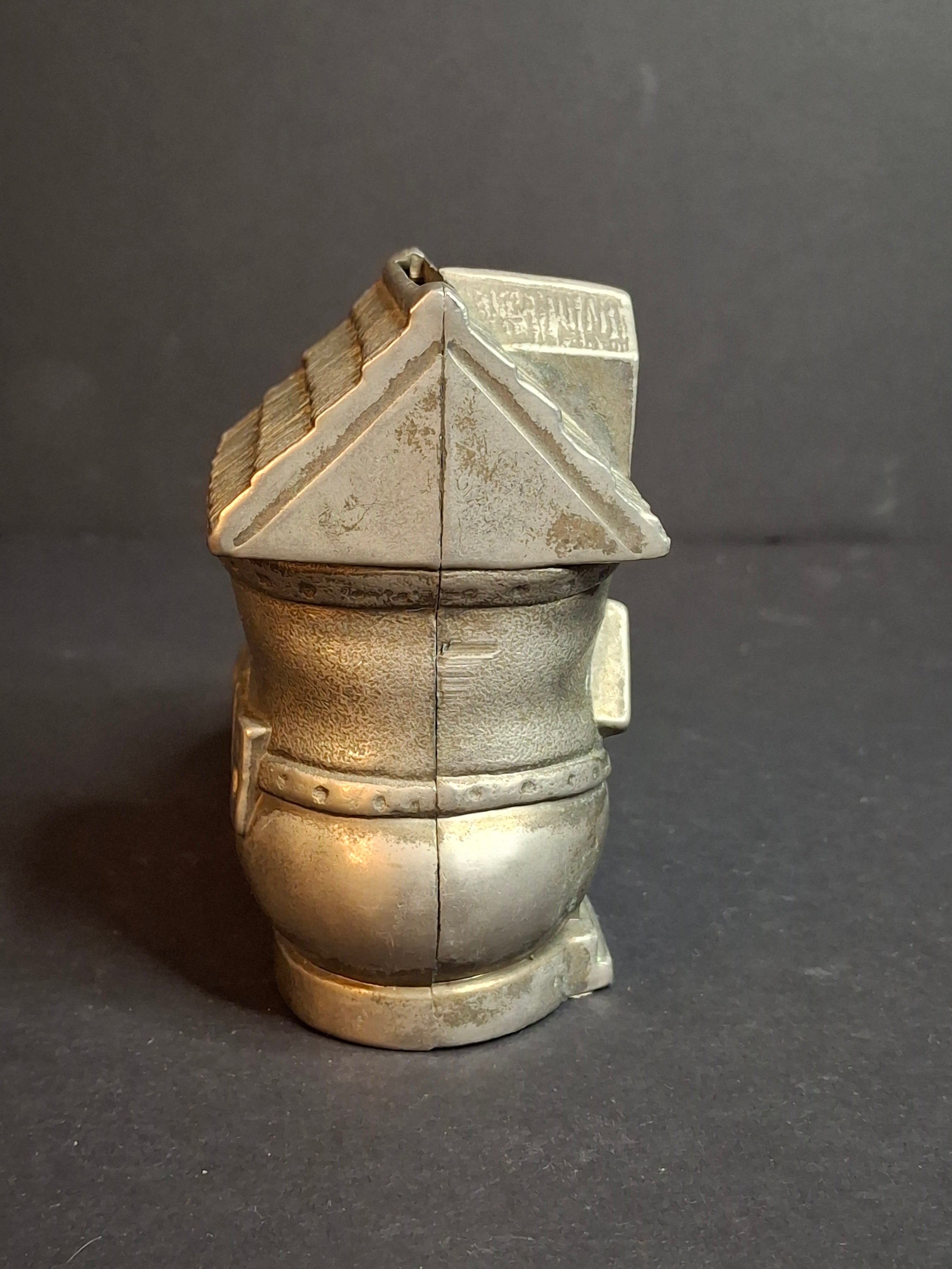 Vintage Pewter Nursery Rhyme Still Coin Bank Old Woman Who Lived in a Shoe Boot House Figural