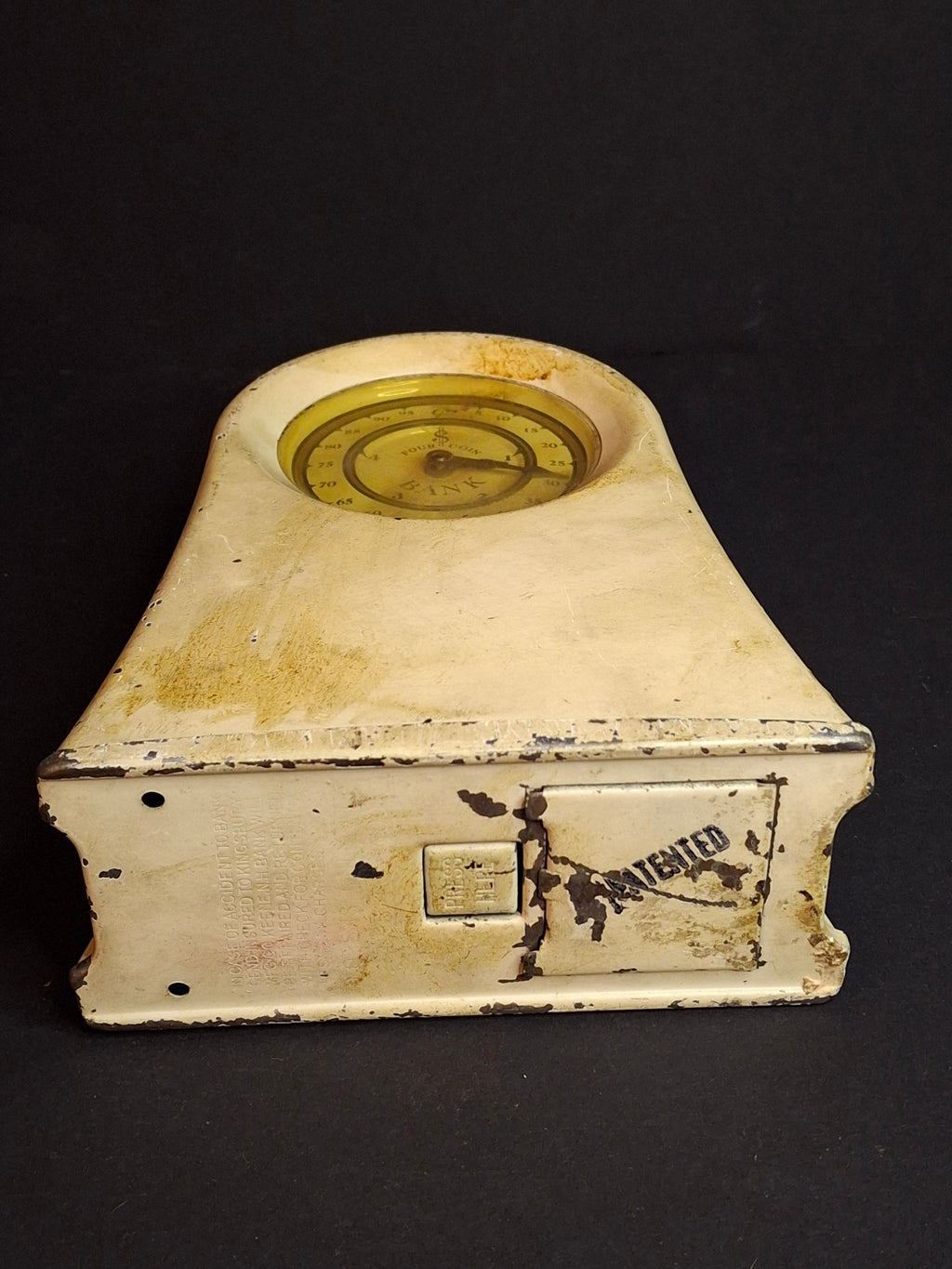Antique Kingsbury Mfg Co Four Coin Functional Mechanical Register Bank, Art Deco Clock Style