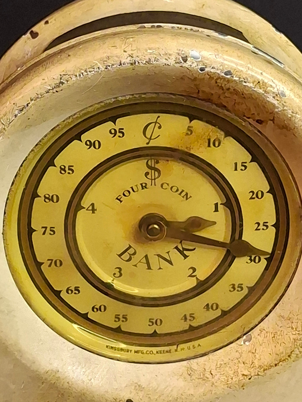 Antique Kingsbury Mfg Co Four Coin Functional Mechanical Register Bank, Art Deco Clock Style