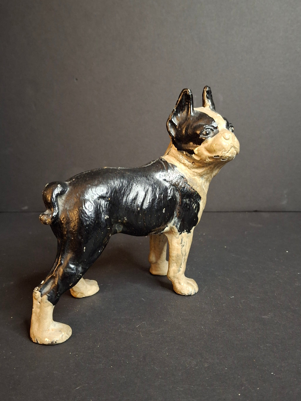 Antique Vindex Toys Cast Iron Boston Terrier Still Bank 1931 Dog Coin Penny Bank