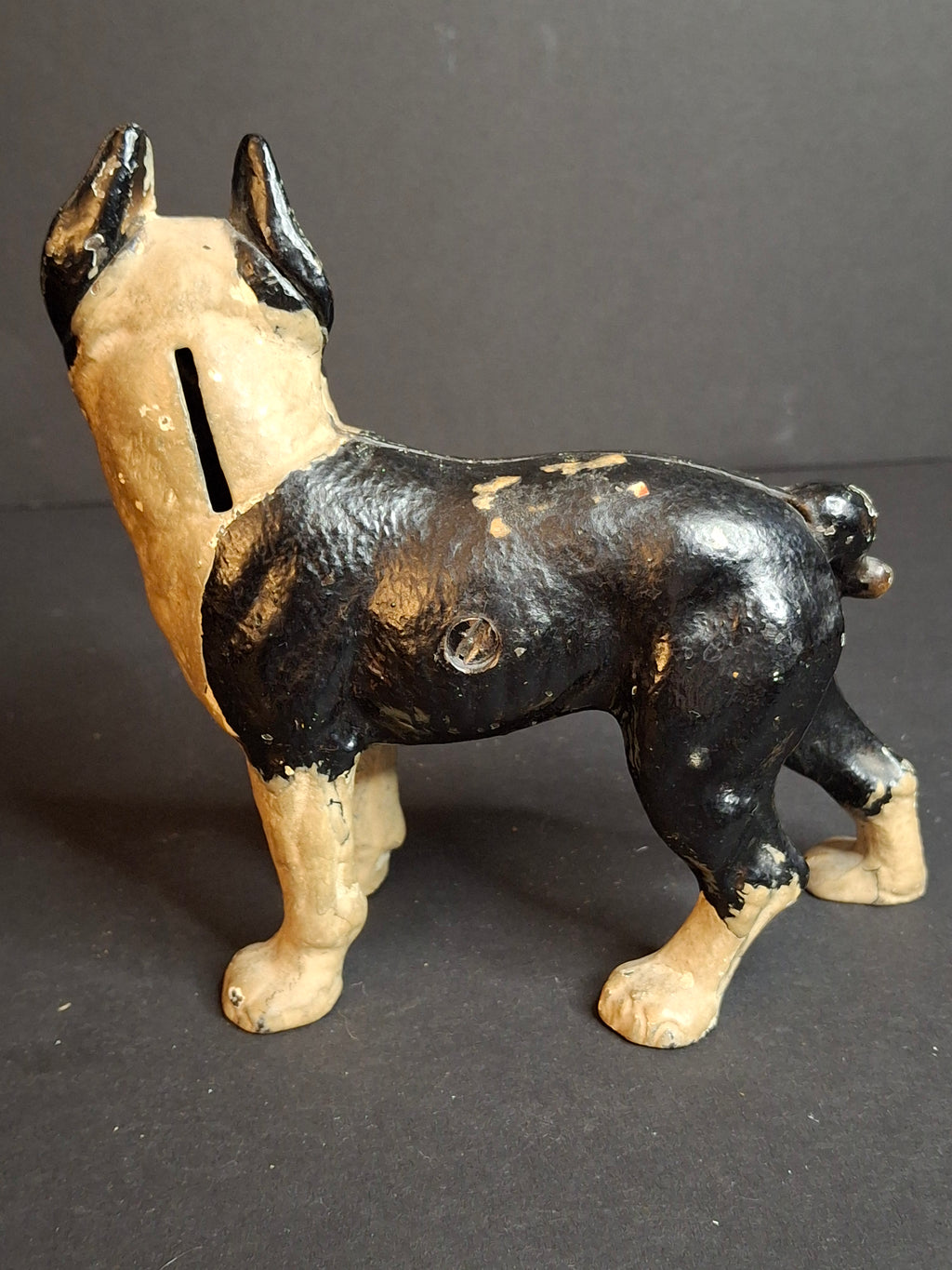 Antique Vindex Toys Cast Iron Boston Terrier Still Bank 1931 Dog Coin Penny Bank