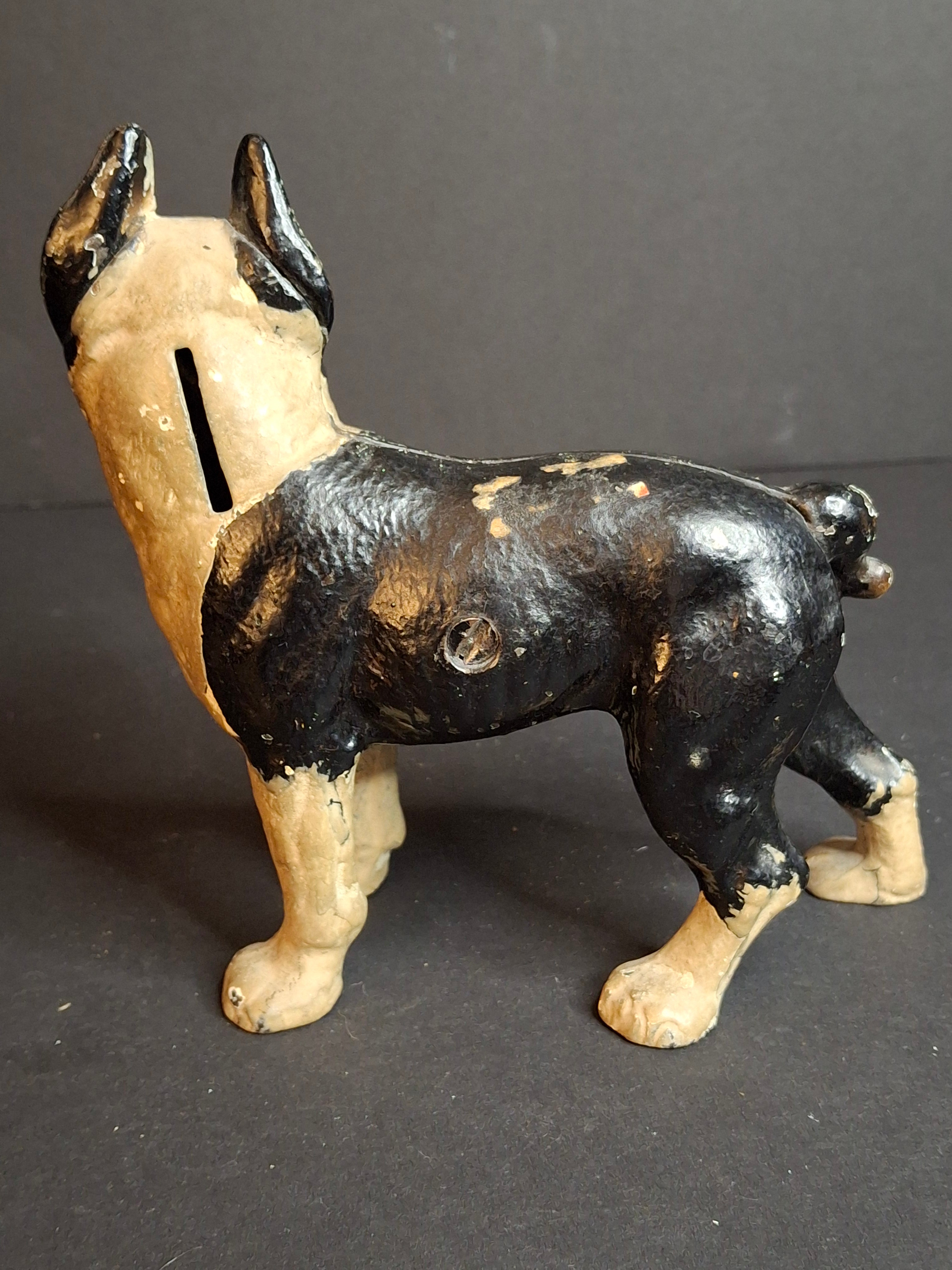 Antique Vindex Toys Cast Iron Boston Terrier Still Bank 1931 Dog Coin Penny Bank