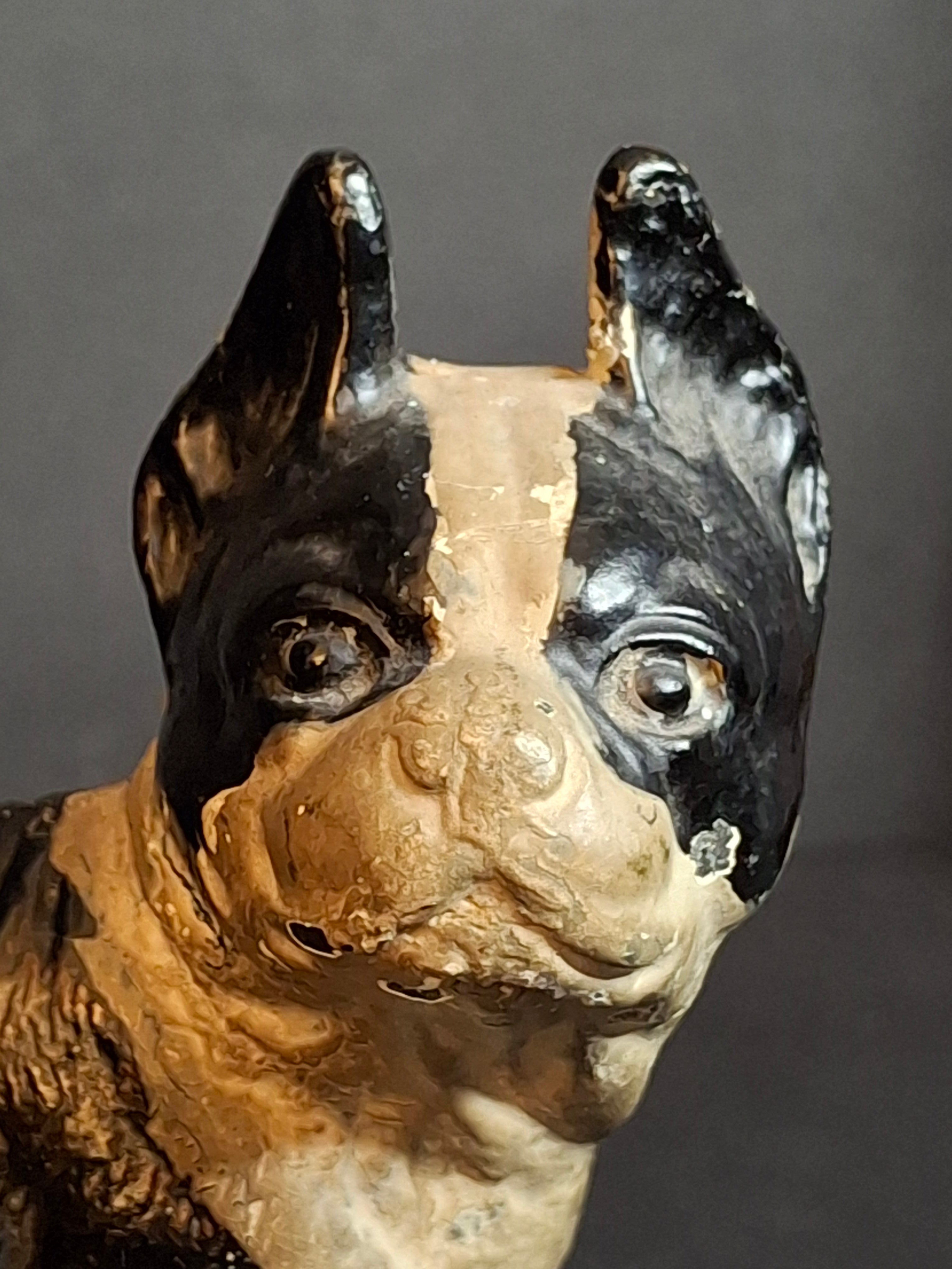 Antique Vindex Toys Cast Iron Boston Terrier Still Bank 1931 Dog Coin Penny Bank