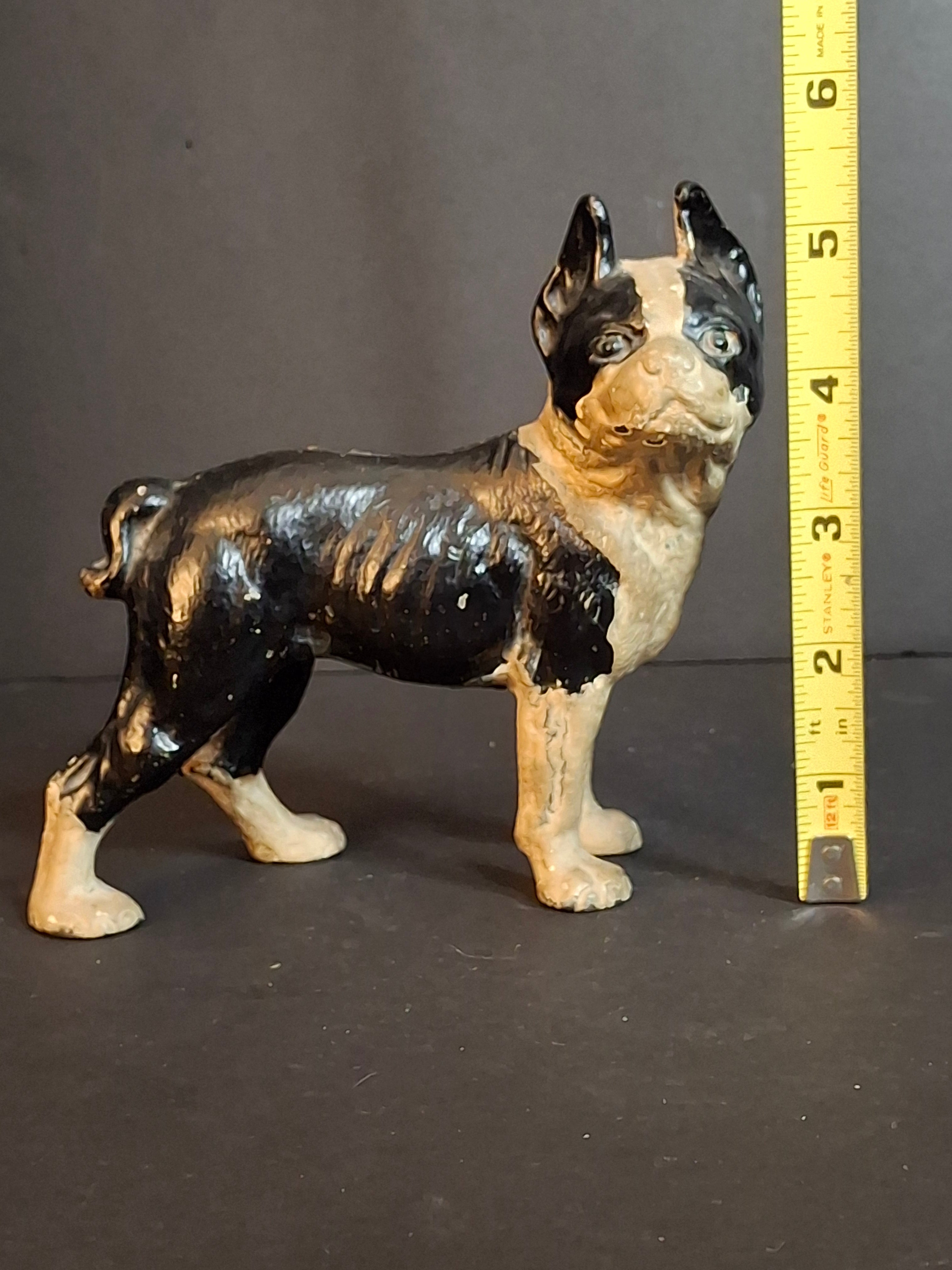 Antique Vindex Toys Cast Iron Boston Terrier Still Bank 1931 Dog Coin Penny Bank