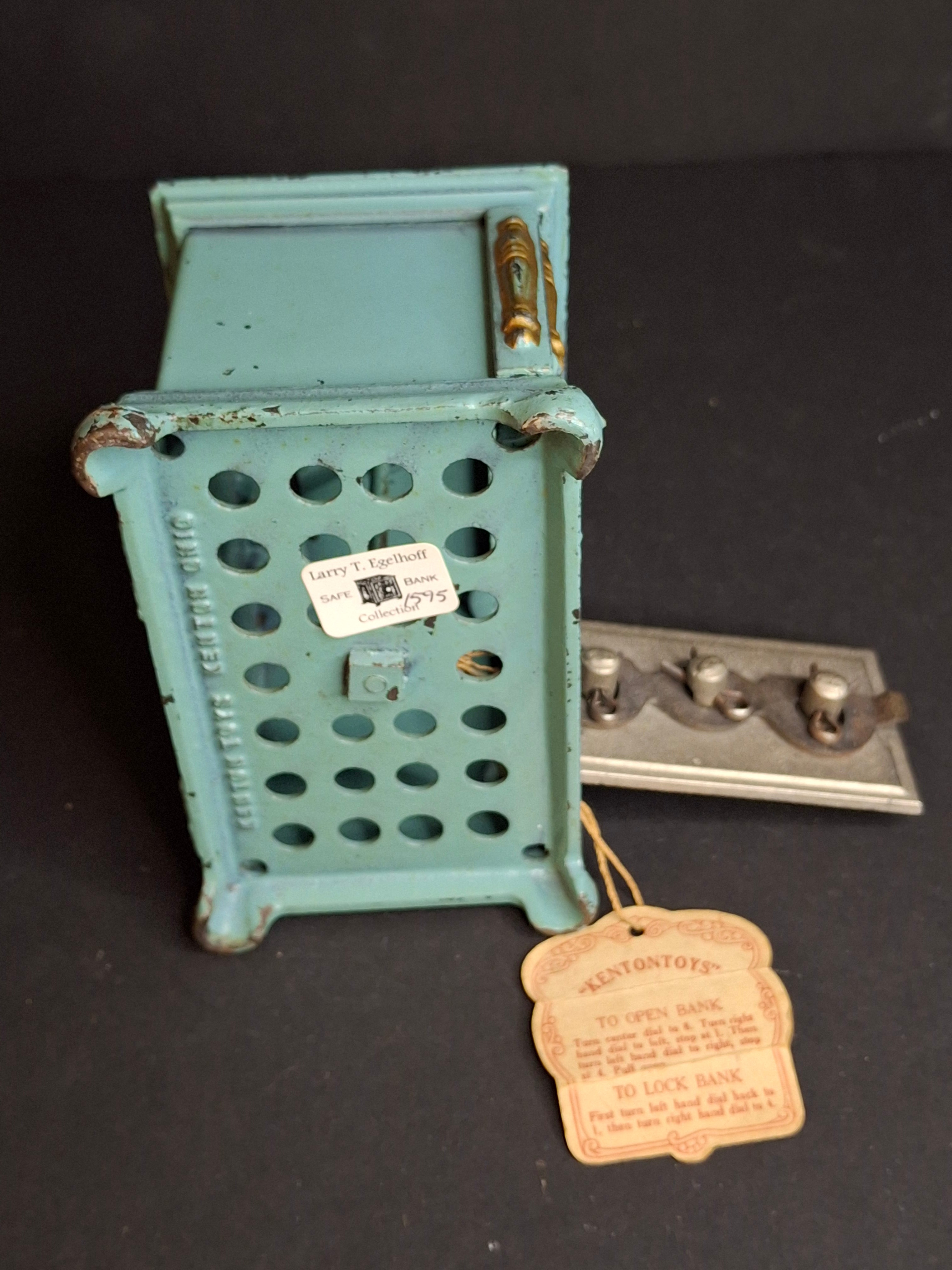 Antique Kenton Toys Cast Iron Radio Bank 1920s Small 3-Dial Safe w/ Original Tag Egelhoff and Pierce Collections