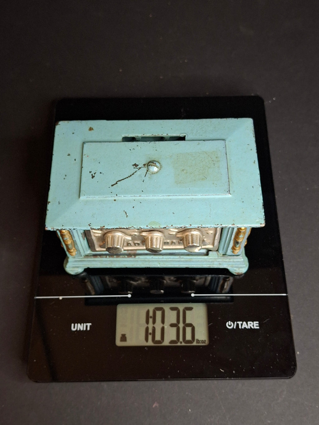 Antique Kenton Toys Cast Iron Radio Bank 1920s Small 3-Dial Safe w/ Original Tag Egelhoff and Pierce Collections
