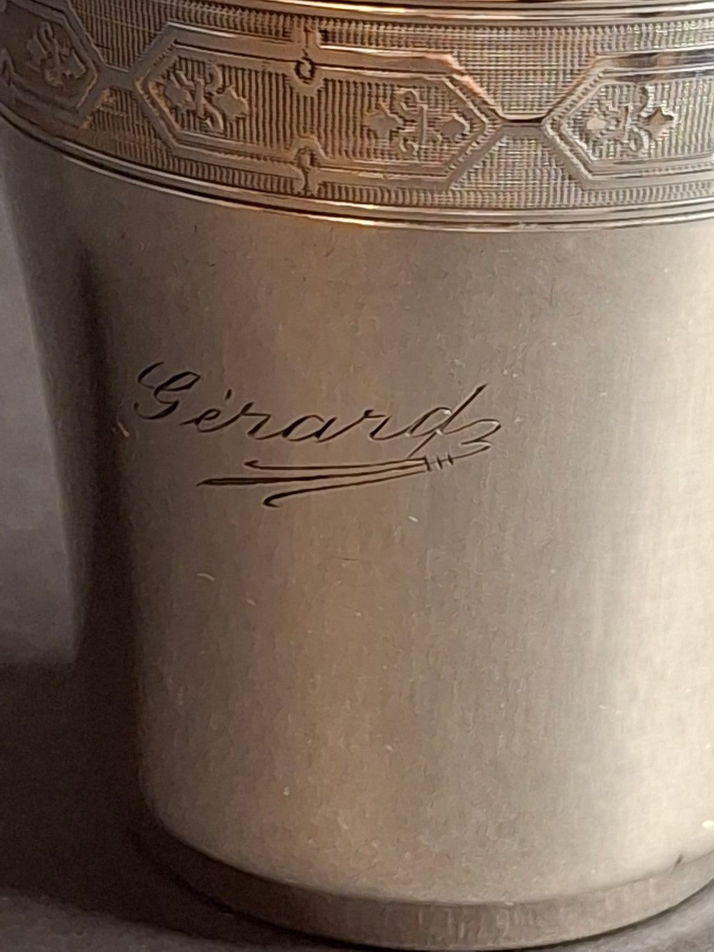 Antique 19th C. French Solid Silver Kiddush Cup, Ornate Engraved "Gerard", High Purity 950