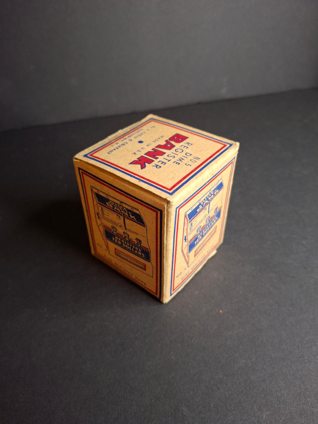 Vintage 1950s J. Chein No. 5 Dime Register Bank Tin Litho Near Mint Toy with Original Box
