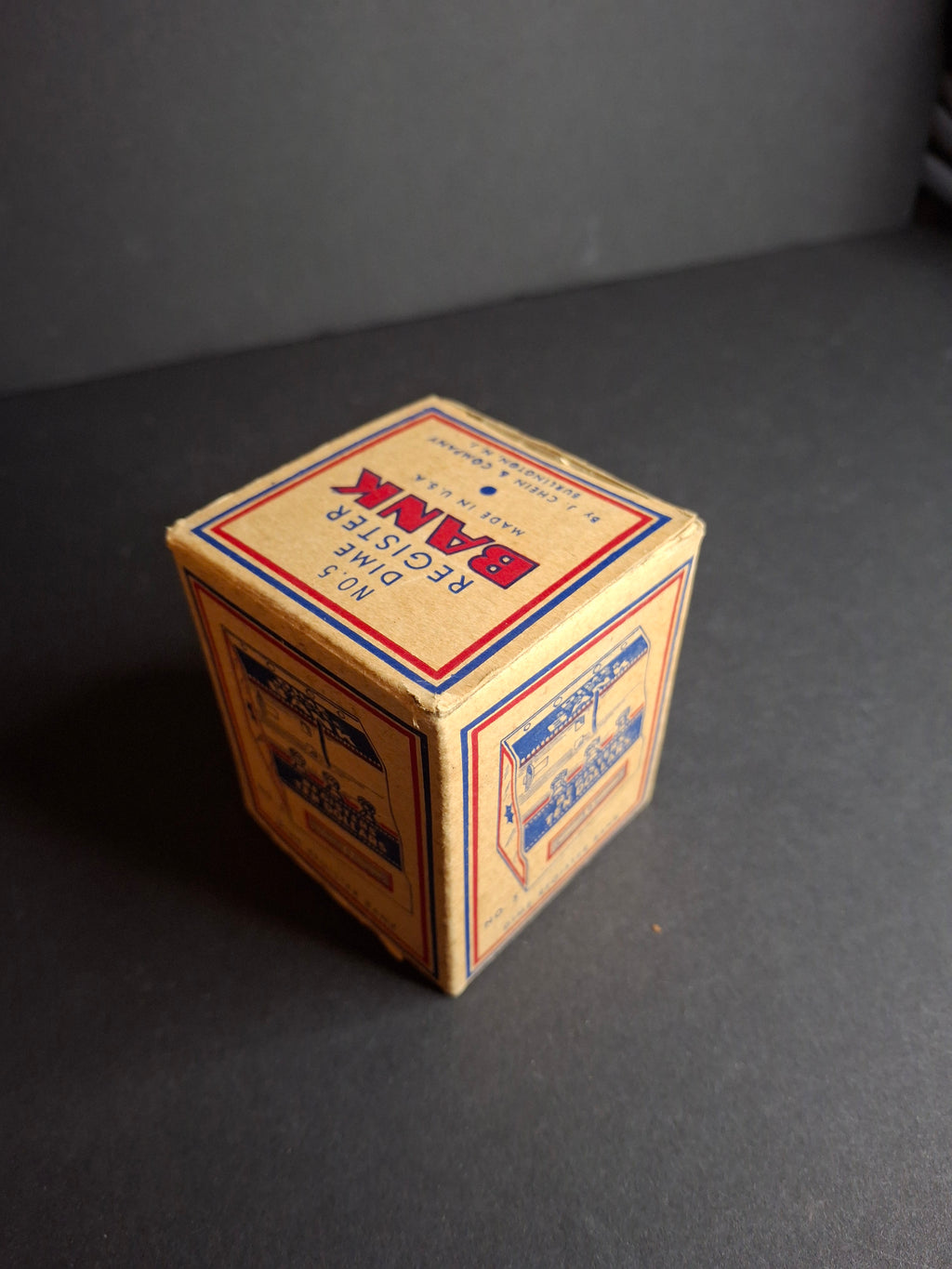 Vintage 1950s J. Chein No. 5 Dime Register Bank Tin Litho Near Mint Toy with Original Box