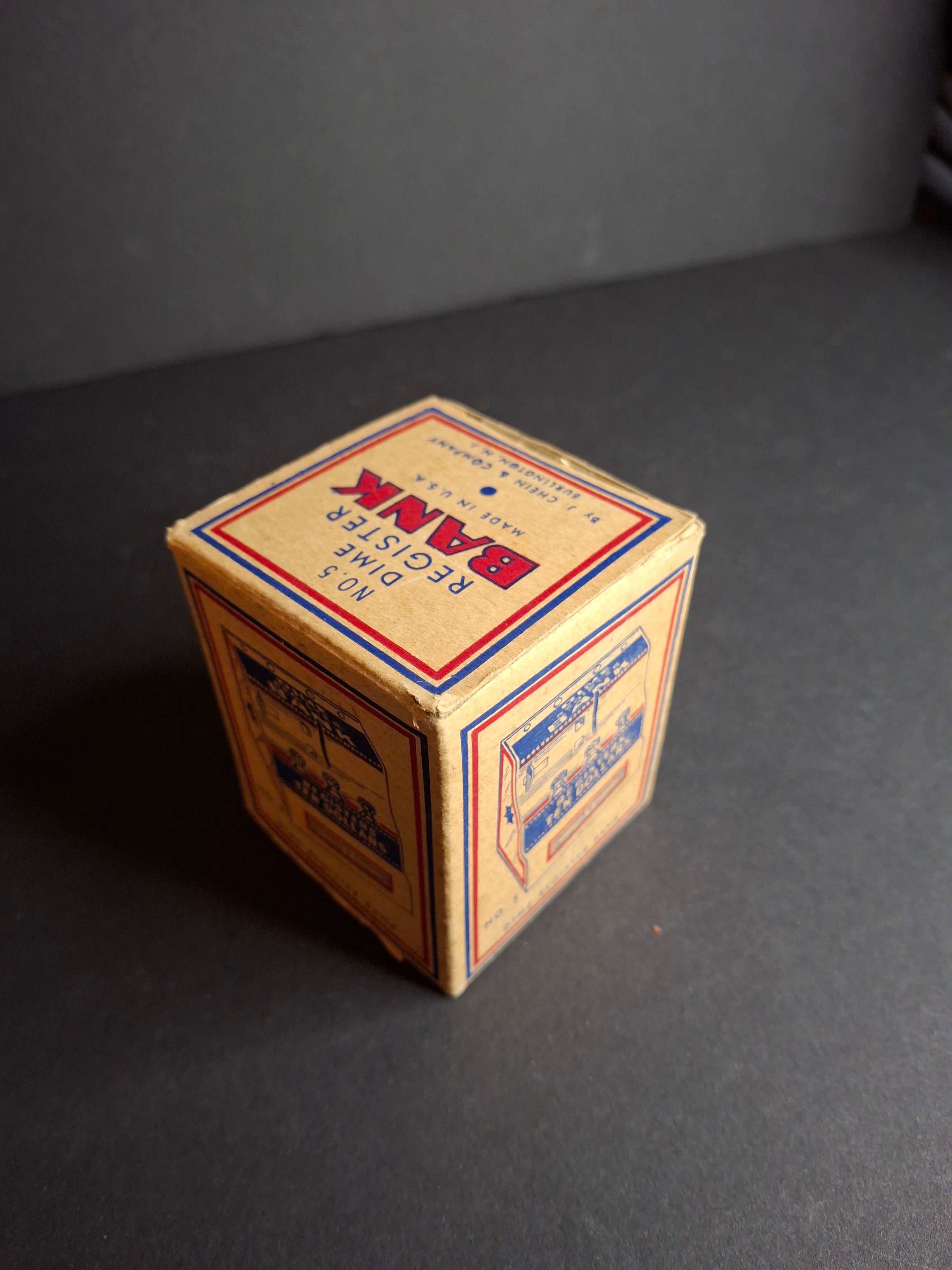 Vintage 1950s J. Chein No. 5 Dime Register Bank Tin Litho Near Mint Toy with Original Box