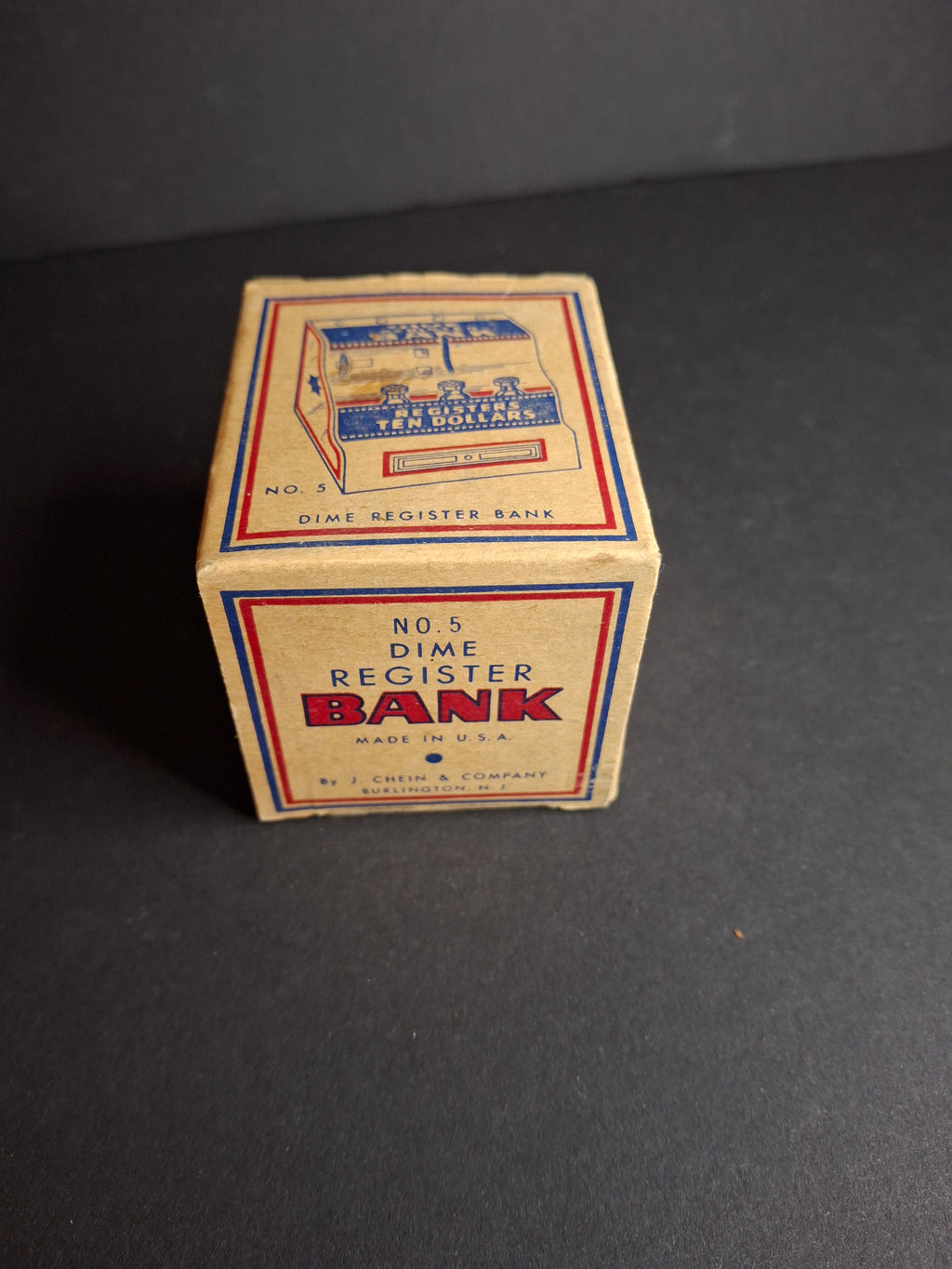 Vintage 1950s J. Chein No. 5 Dime Register Bank Tin Litho Near Mint Toy with Original Box