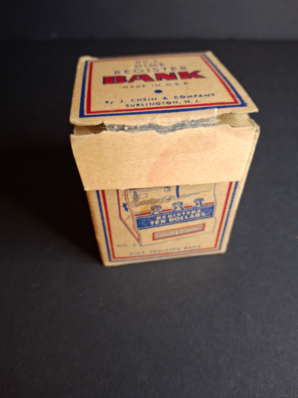 Vintage 1950s J. Chein No. 5 Dime Register Bank Tin Litho Near Mint Toy with Original Box