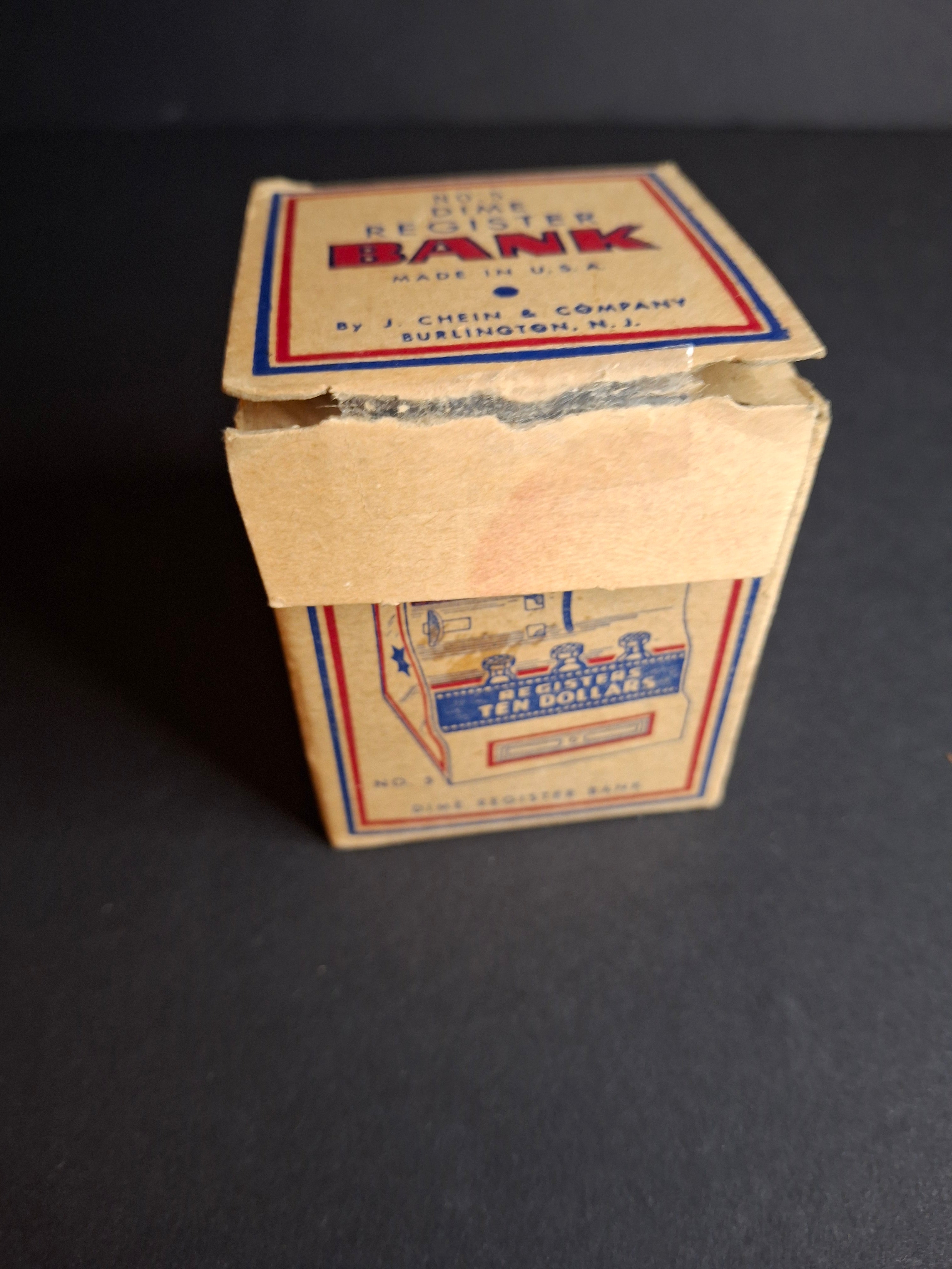 Vintage 1950s J. Chein No. 5 Dime Register Bank Tin Litho Near Mint Toy with Original Box