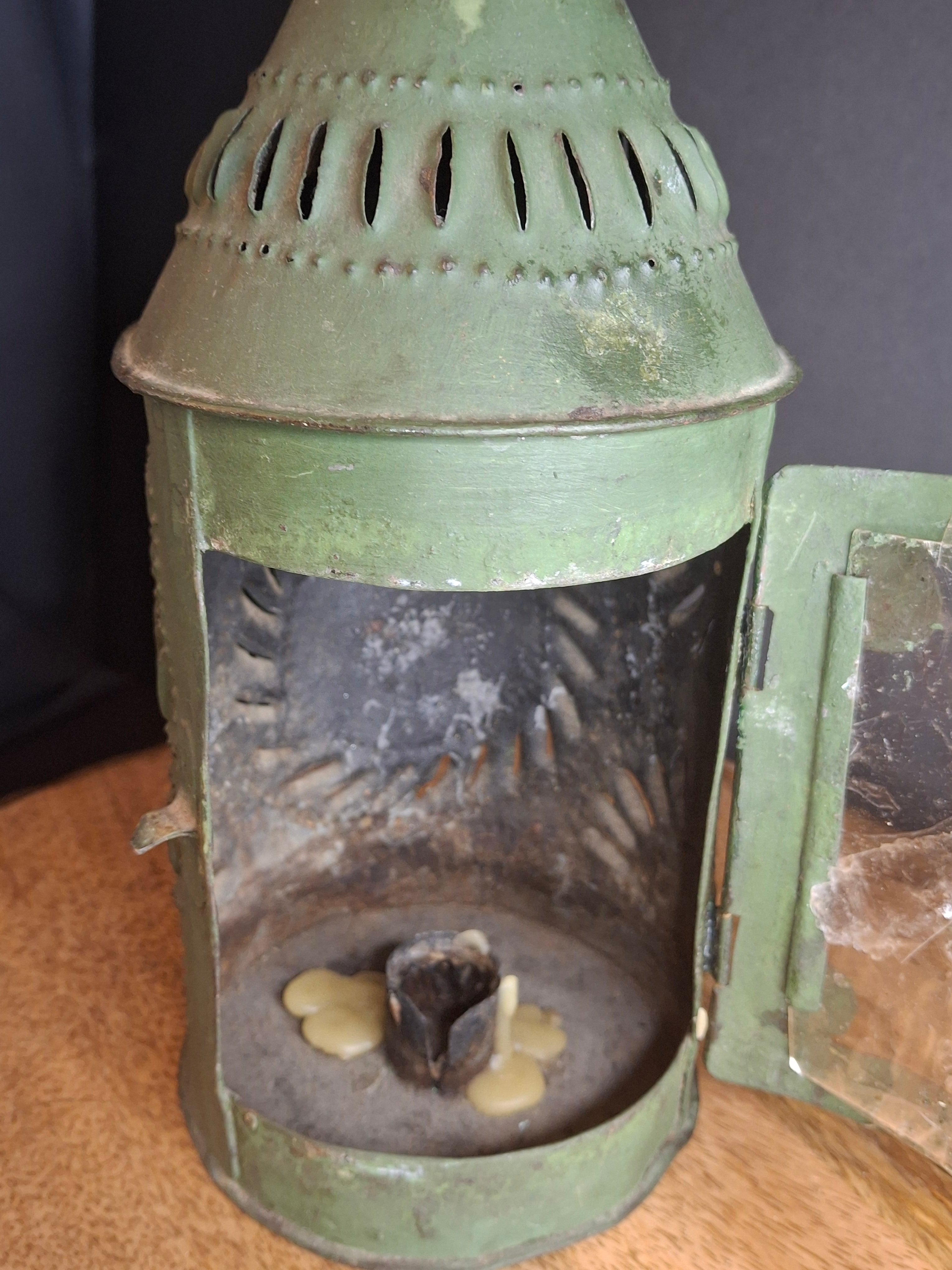 Antique Punched Tin Mica Window Lantern Matthew J King Collection 19th Century Primitive