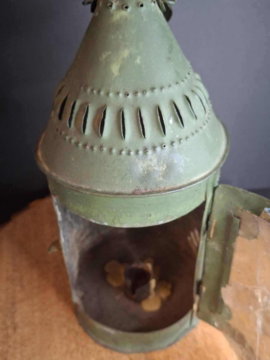 Antique Punched Tin Mica Window Lantern Matthew J King Collection 19th Century Primitive