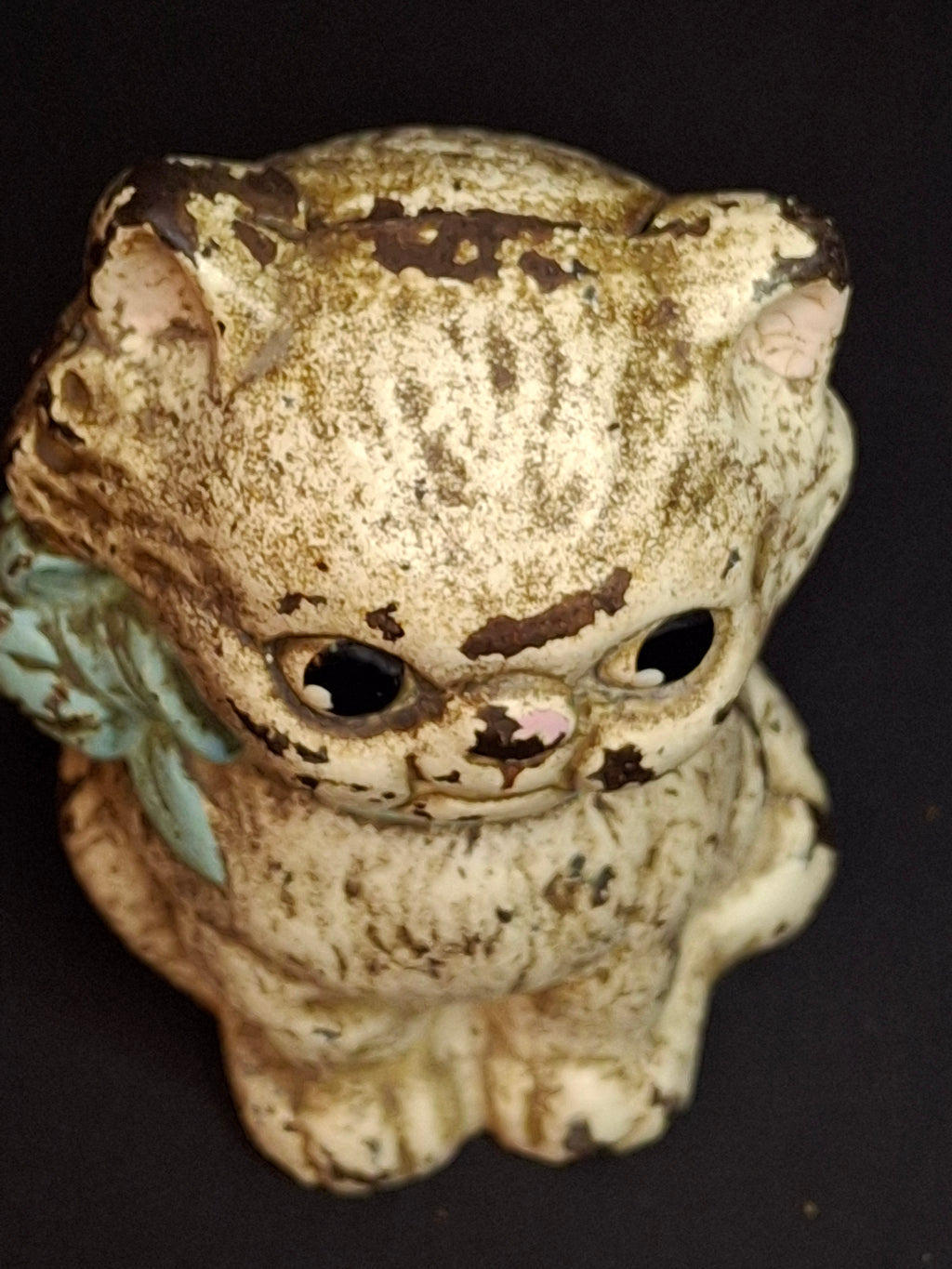 Antique Cast Iron Cat Still Bank Vintage Hubley John Wright Kitty Bow Coin Penny Bank