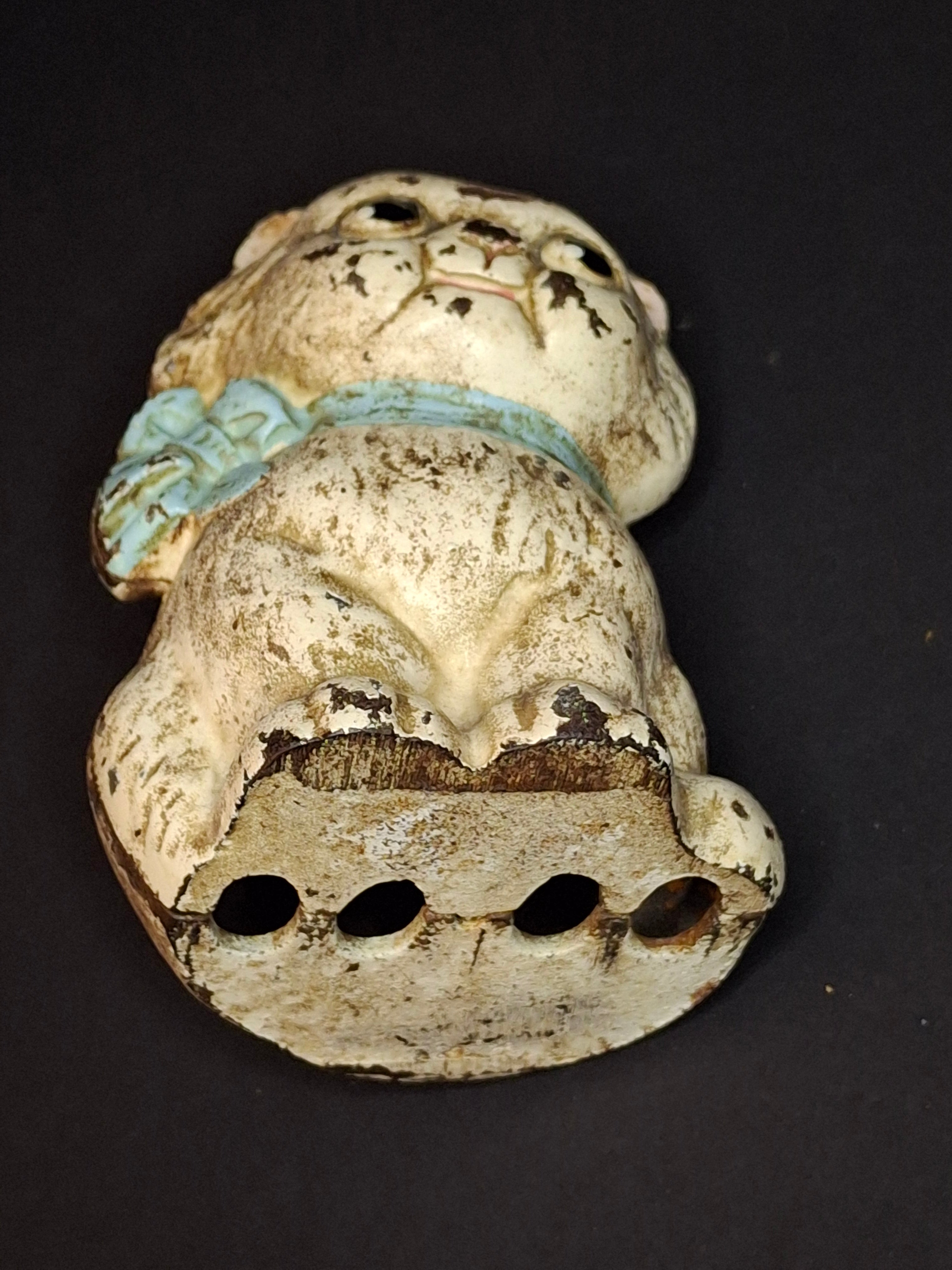 Antique Cast Iron Cat Still Bank Vintage Hubley John Wright Kitty Bow Coin Penny Bank