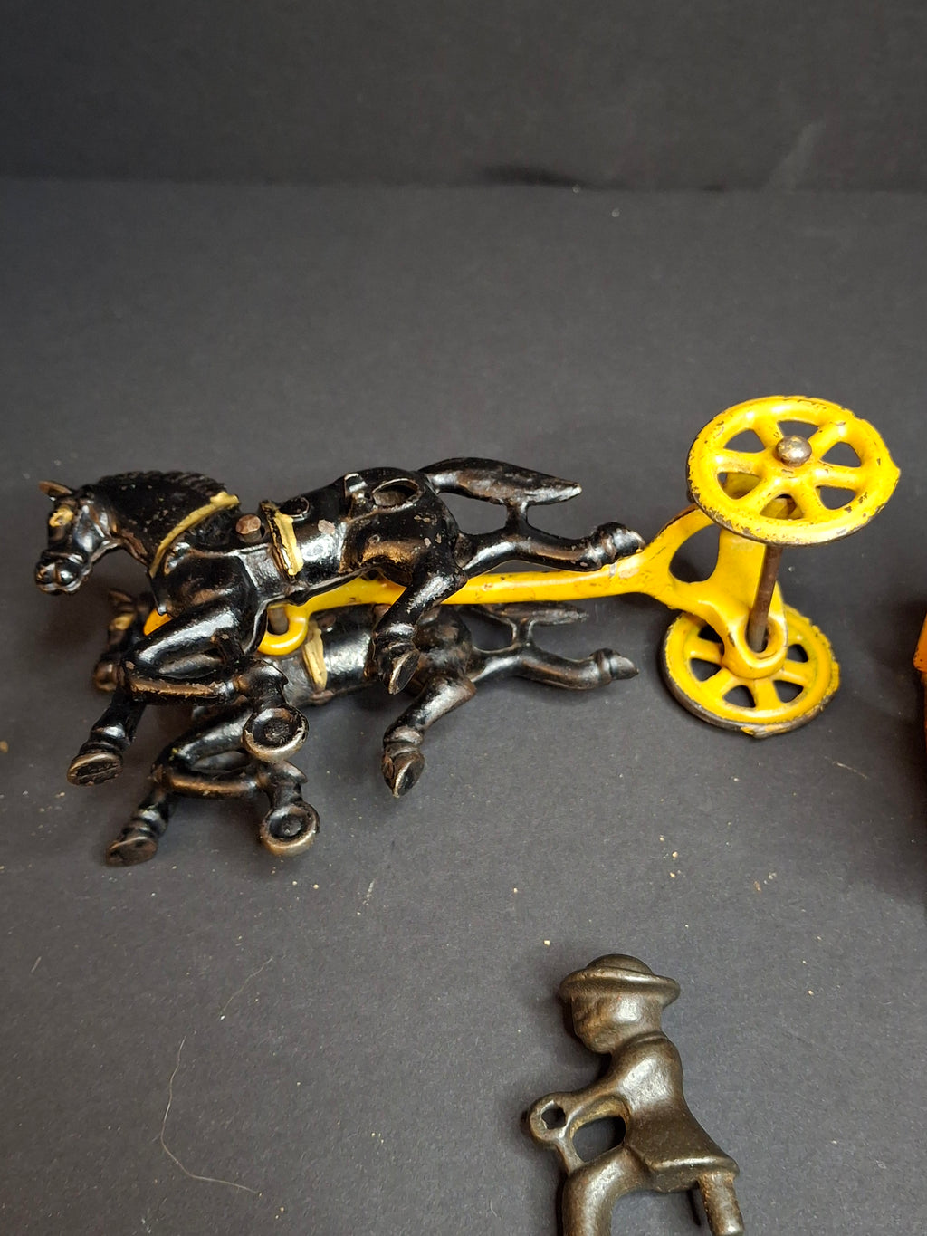 Antique Hubley Cast Iron Royal Circus Bear Cage Wagon Orange 1910 Two Horses Driver