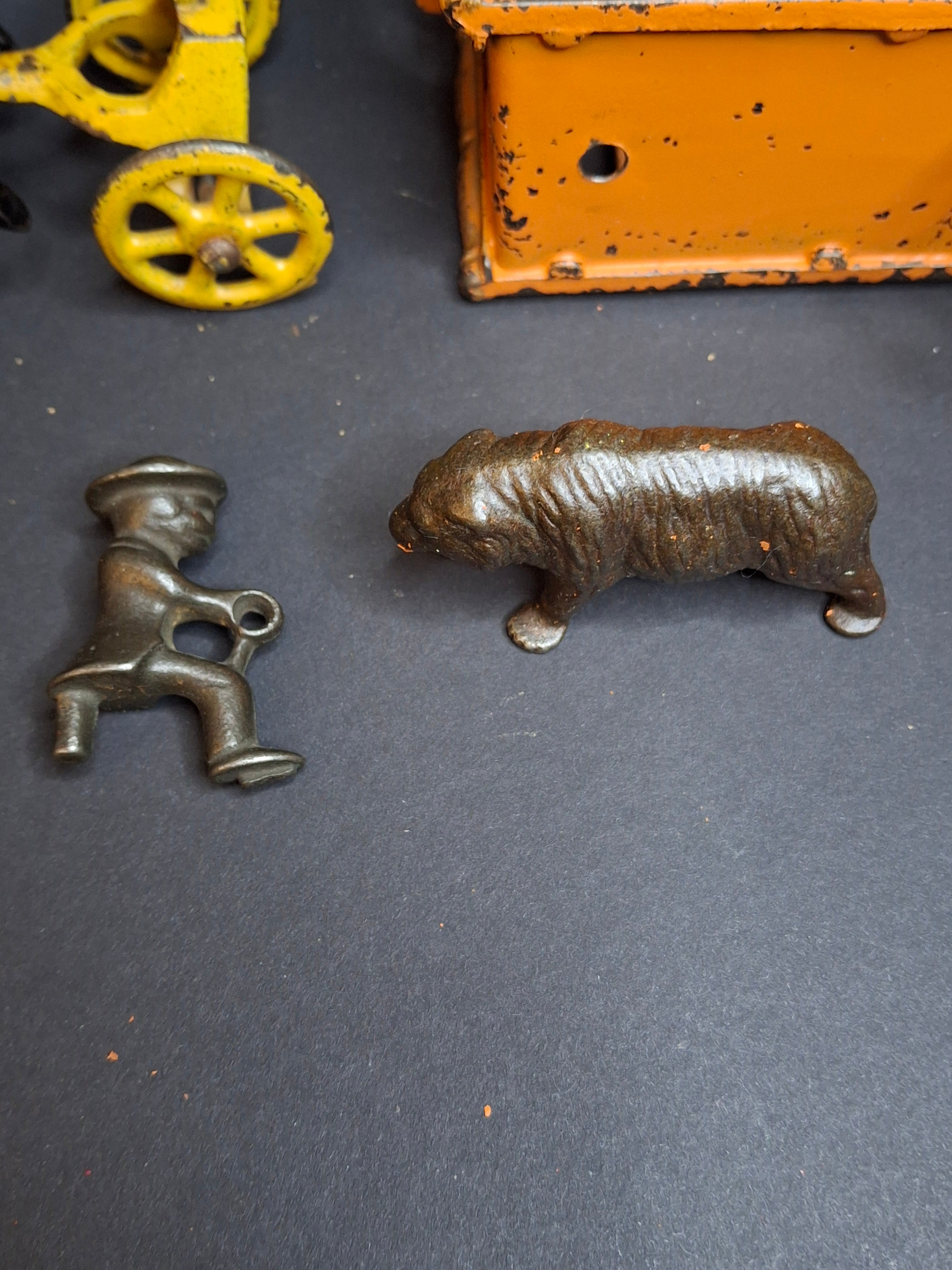 Antique Hubley Cast Iron Royal Circus Bear Cage Wagon Orange 1910 Two Horses Driver