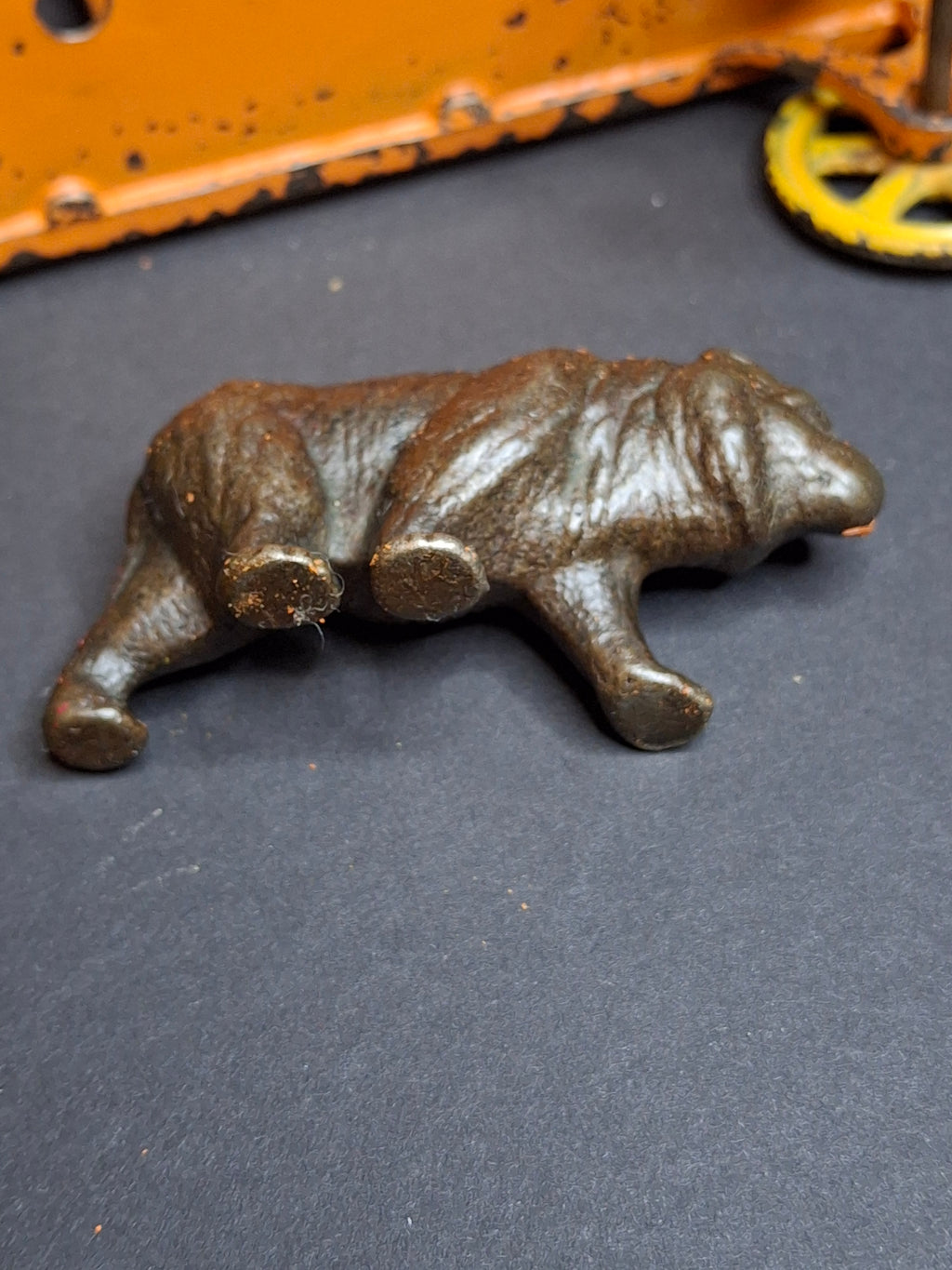 Antique Hubley Cast Iron Royal Circus Bear Cage Wagon Orange 1910 Two Horses Driver