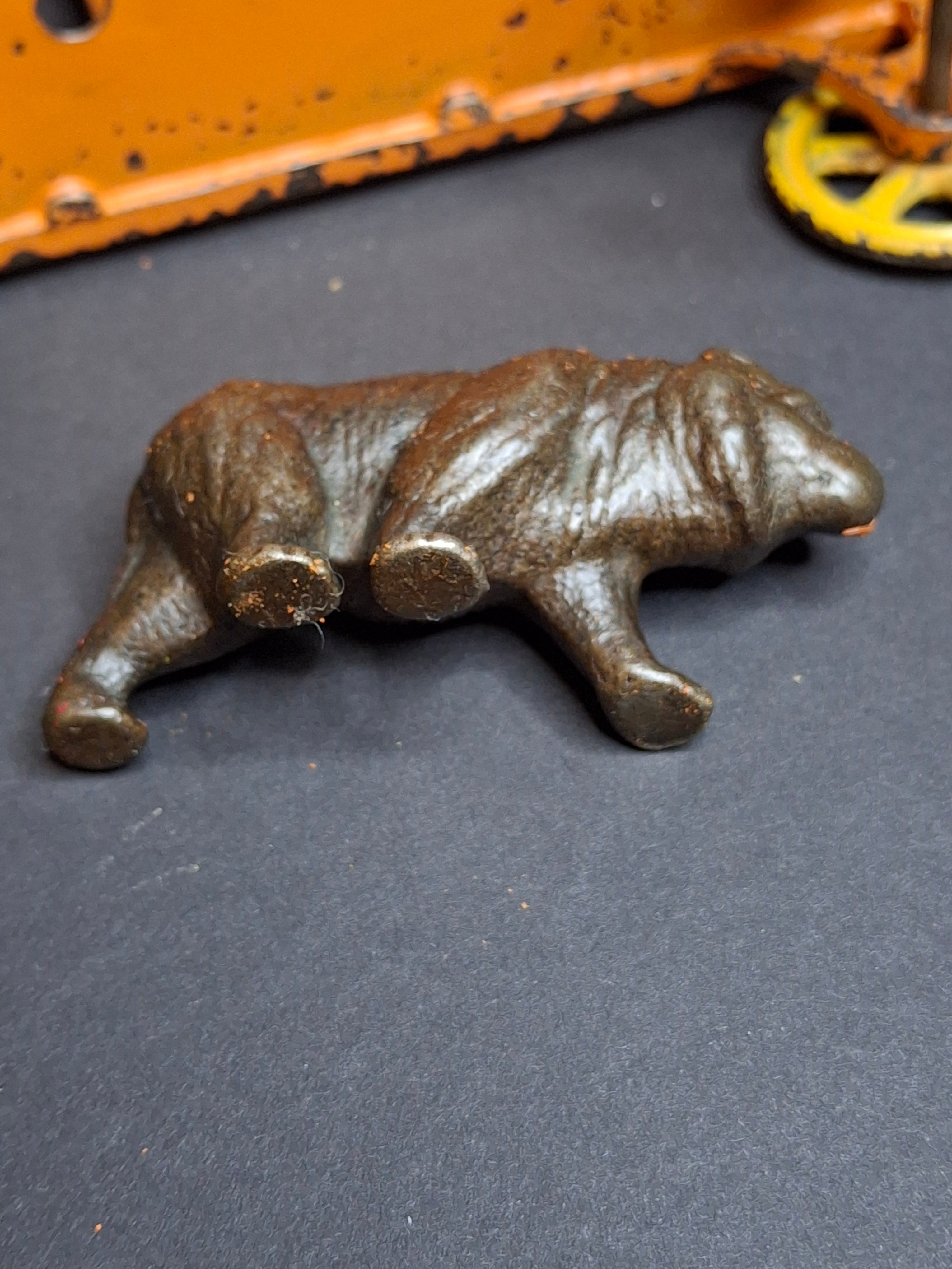 Antique Hubley Cast Iron Royal Circus Bear Cage Wagon Orange 1910 Two Horses Driver