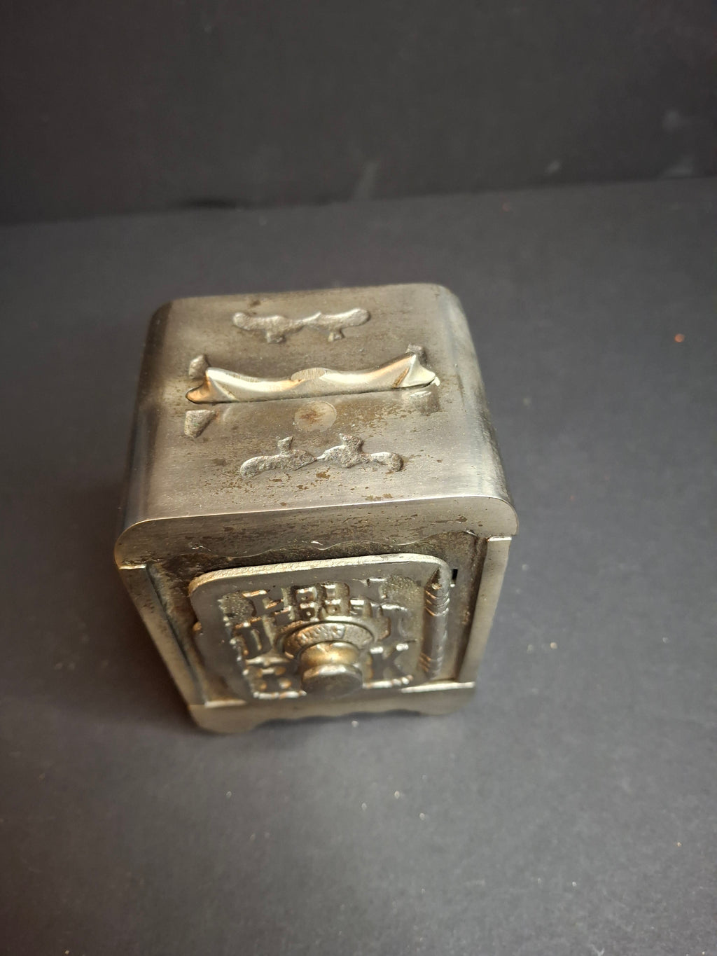 Antique Cast Iron Coin Deposit Bank Safe Still Penny Bank Grey Iron Casting Co. c. 1903