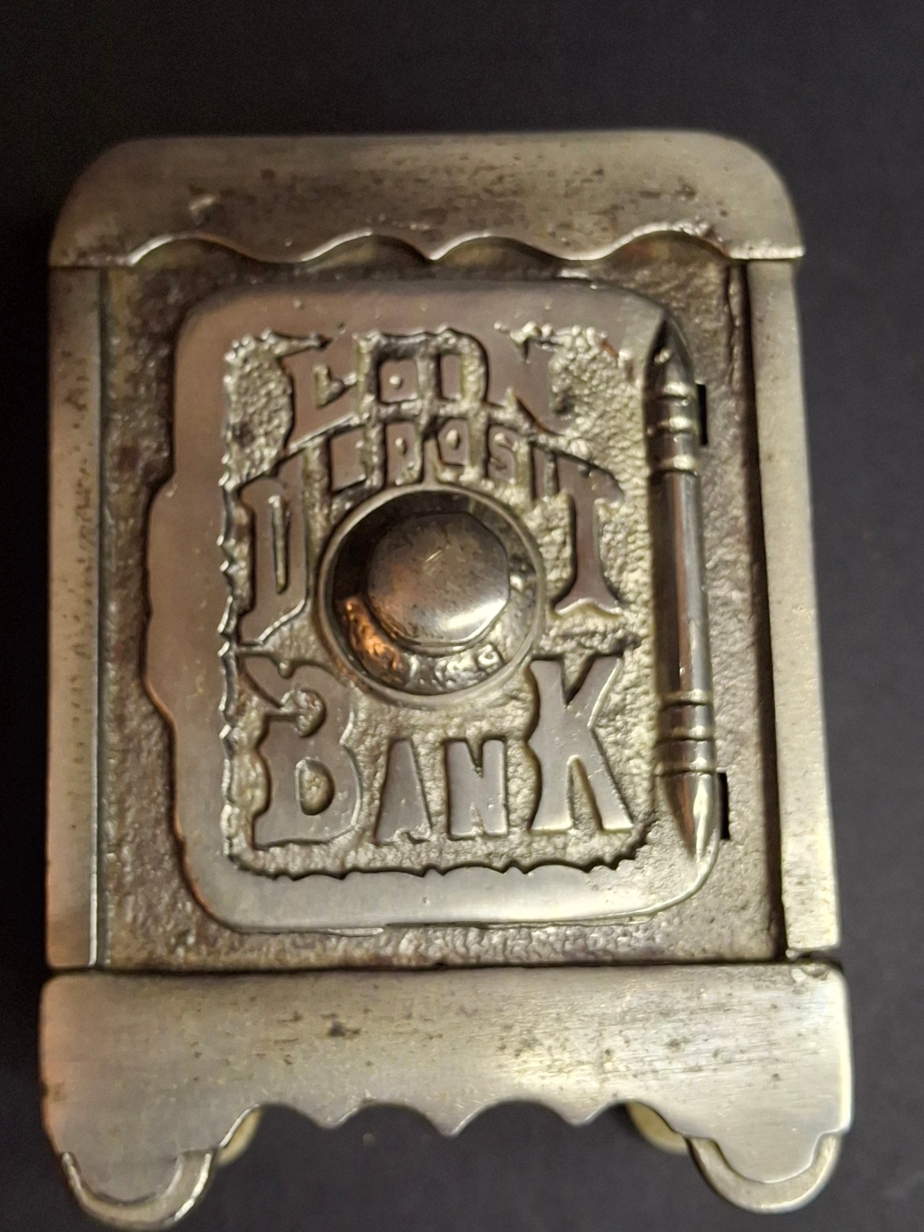 Antique Cast Iron Coin Deposit Bank Safe Still Penny Bank Grey Iron Casting Co. c. 1903
