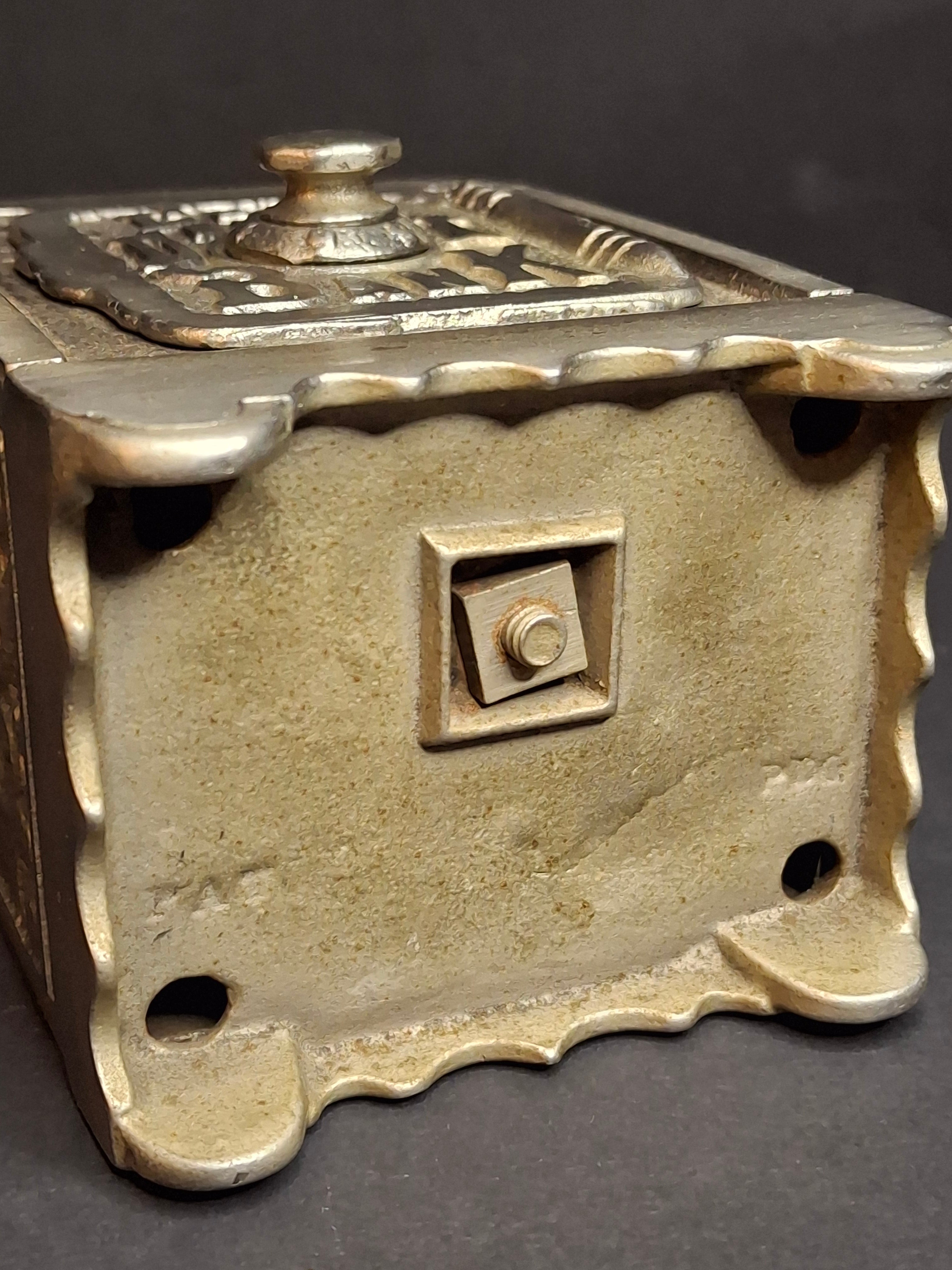 Antique Cast Iron Coin Deposit Bank Safe Still Penny Bank Grey Iron Casting Co. c. 1903